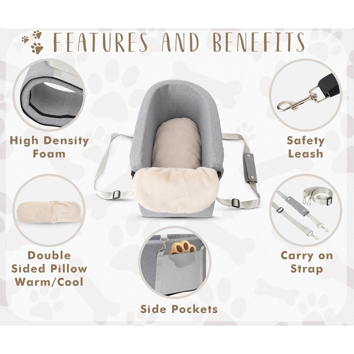 Asiento de Coche para Perros Pequeños LUMIES 48.3x25.4cm Gris