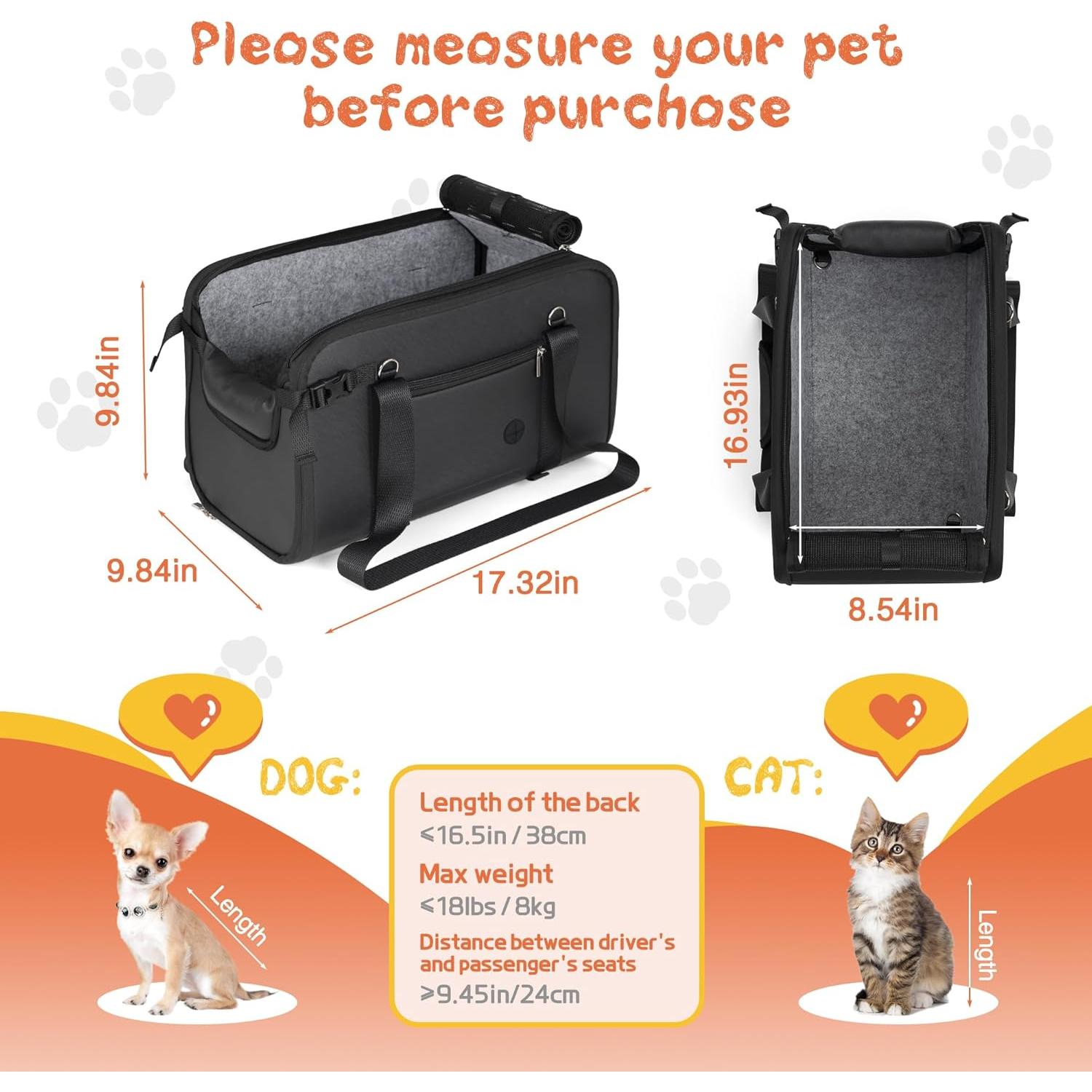 Asiento de Coche para Perros WOYYHO Negro 8.16 kg Impermeable