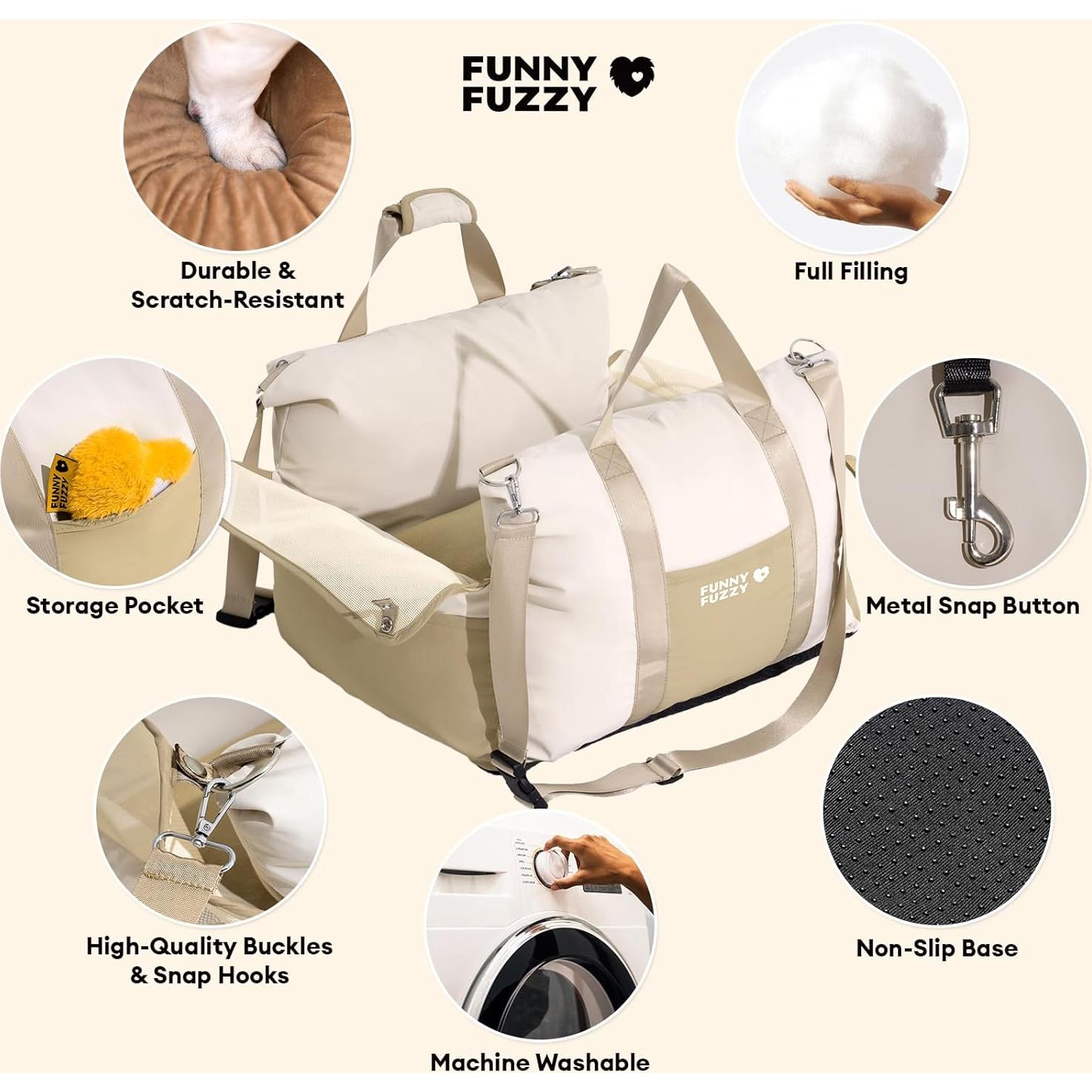 Asiento de Coche Impermeable FUNNY FUZZY para Perros hasta 15kg