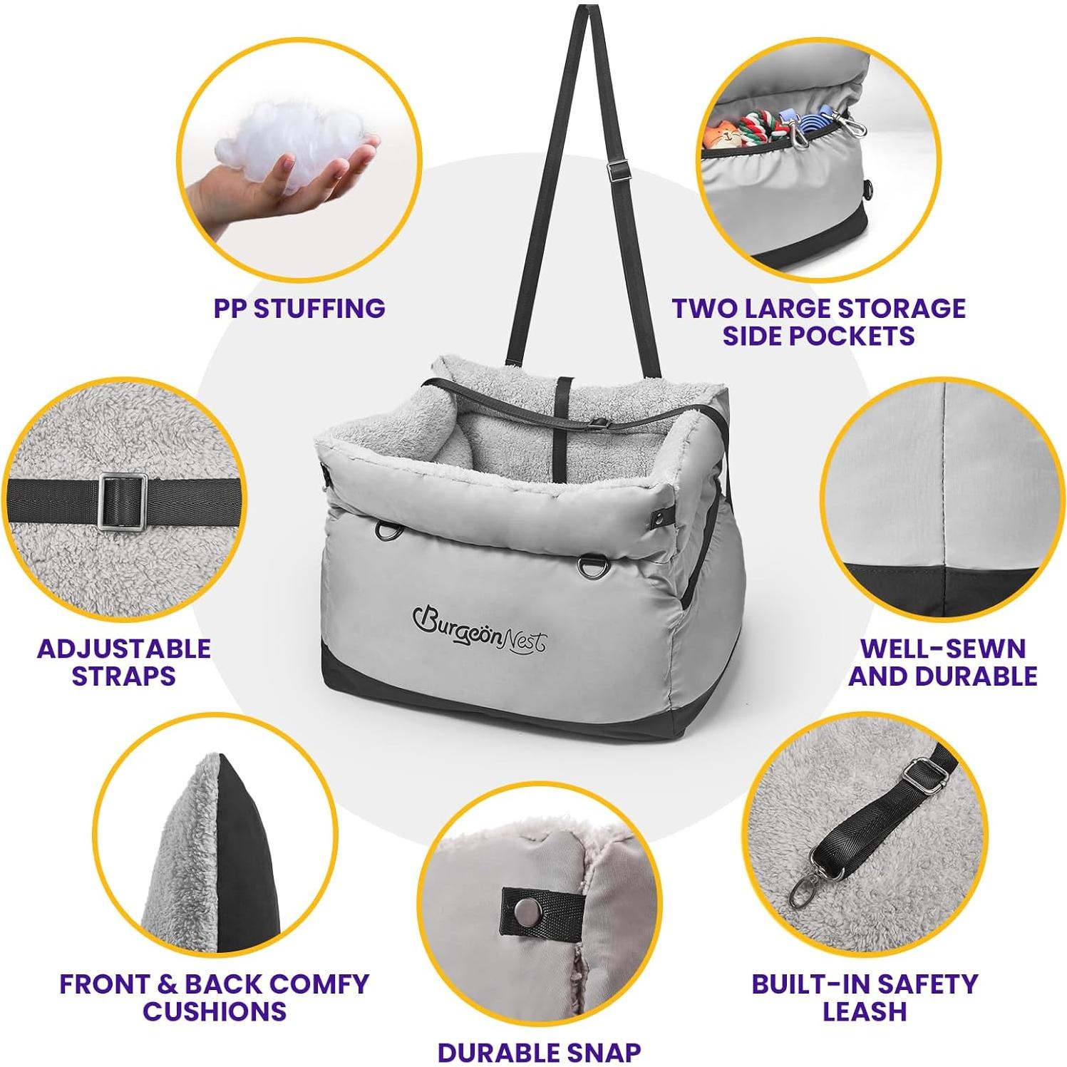 Asiento de Coche para Perros BurgeonNest Gris 47x43x35cm