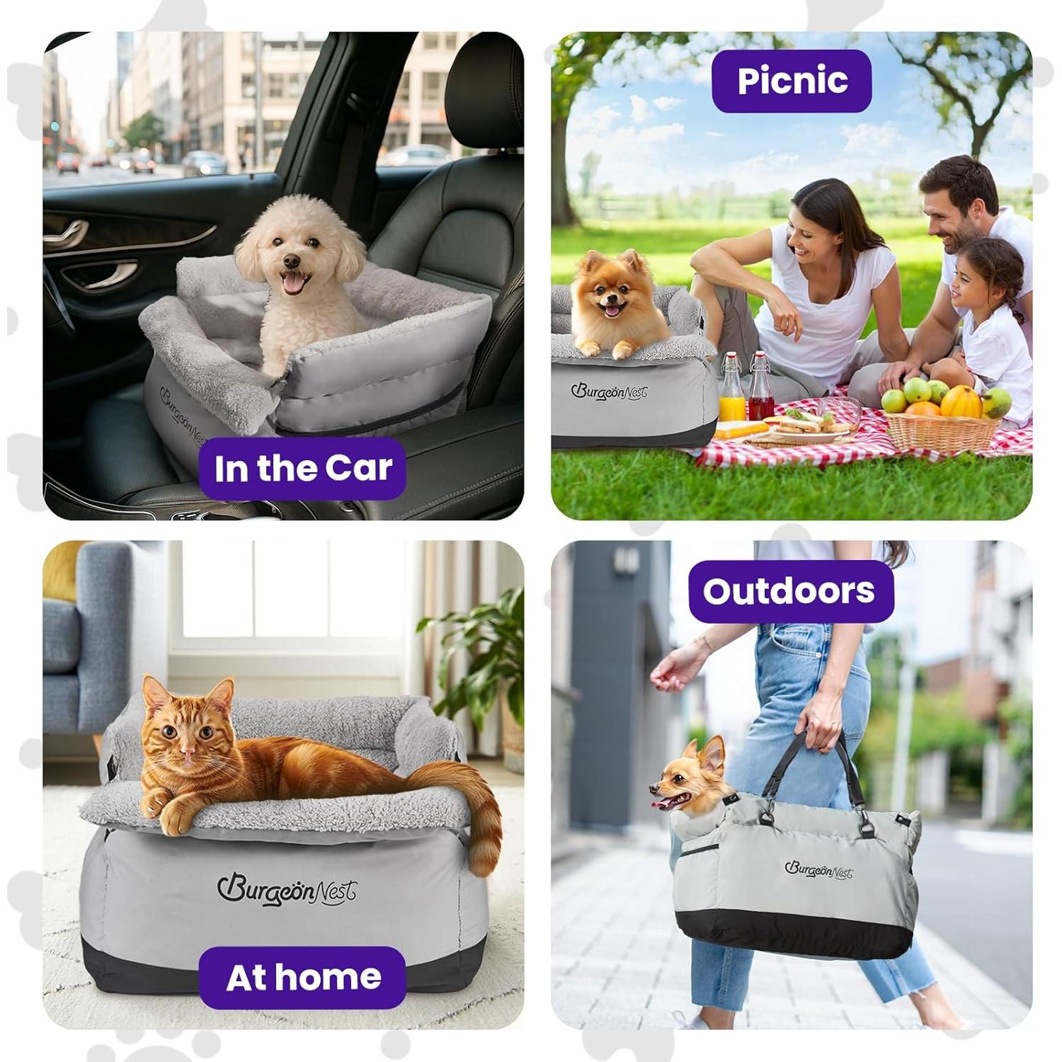 Asiento de Coche para Perros BurgeonNest Gris 47x43x35cm