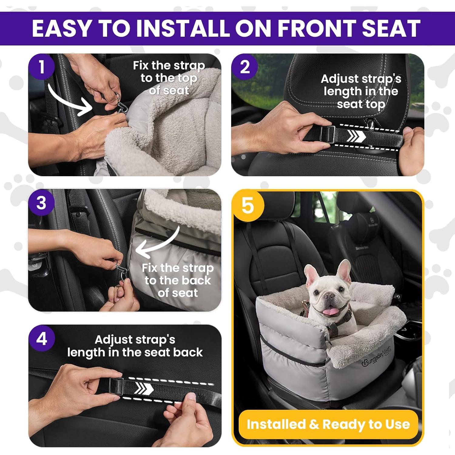 Asiento de Coche para Perros BurgeonNest Gris 47x43x35cm