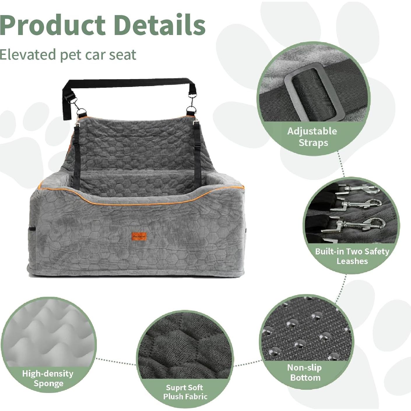 Asiento de Coche Elevador para Perros Pozmrtsr Grande Gris