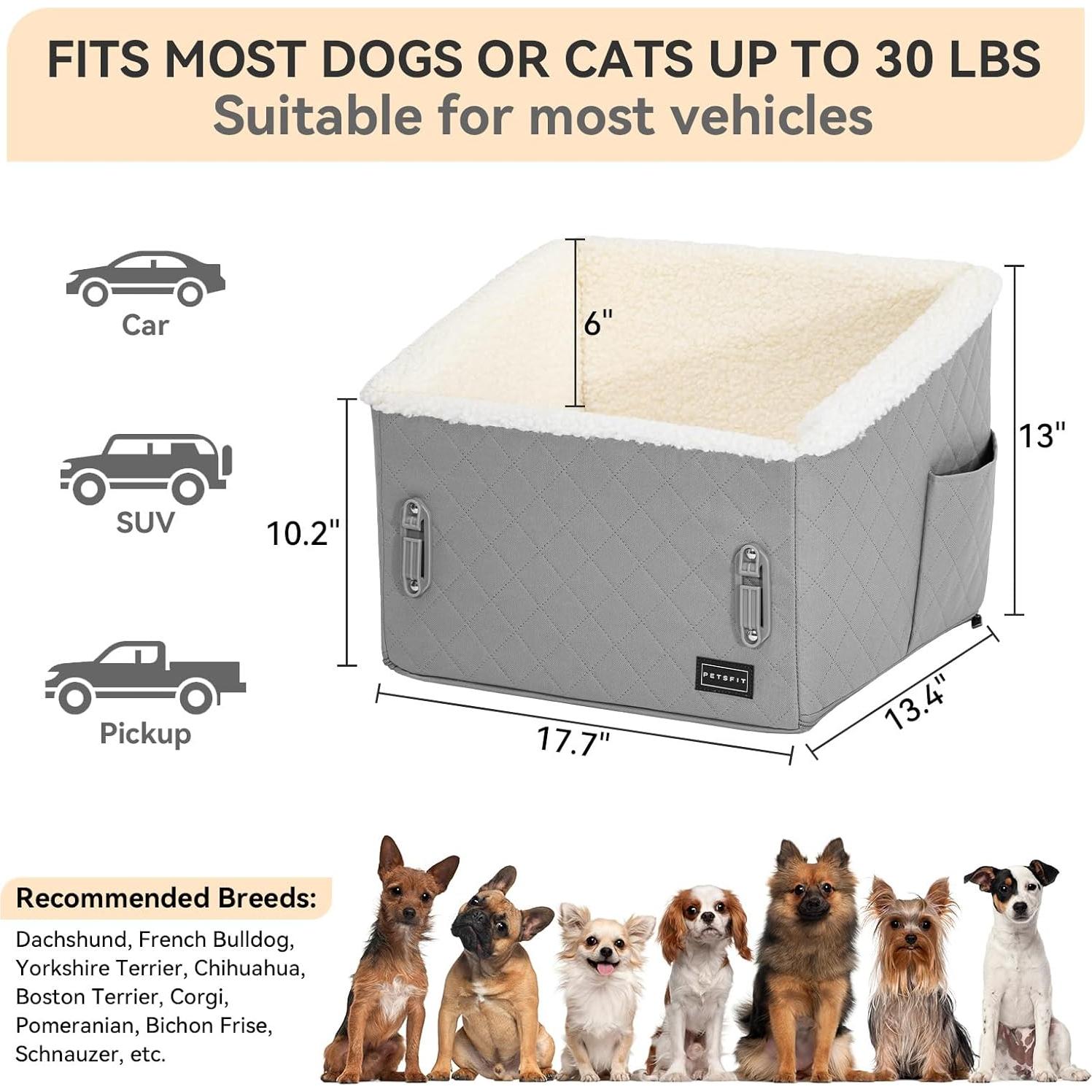 Asiento de Coche Elevador para Perros PETSFIT 49x40x34cm Gris