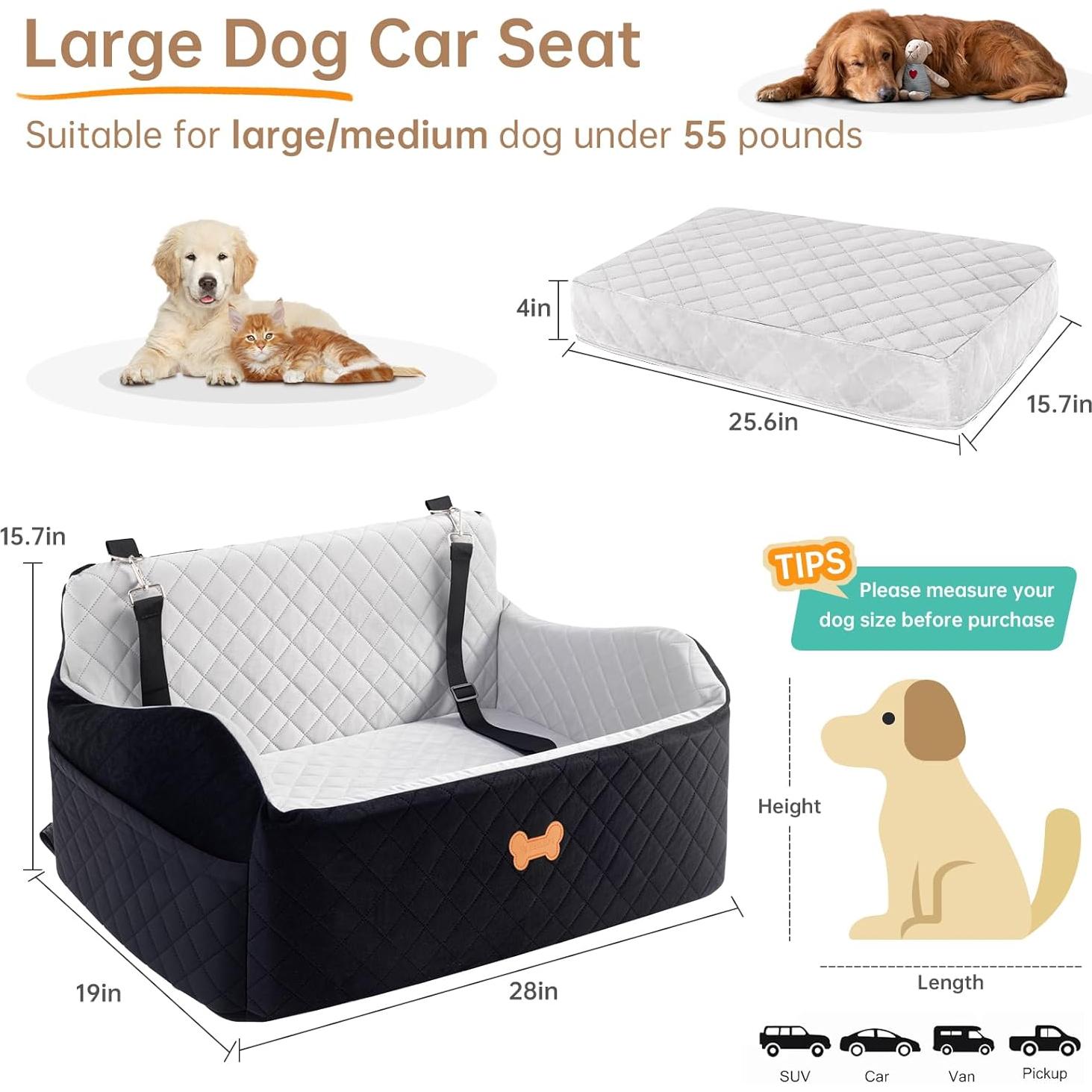 Asiento de Coche para Perro Grande KEELUXE 71x48cm Gris/Negro