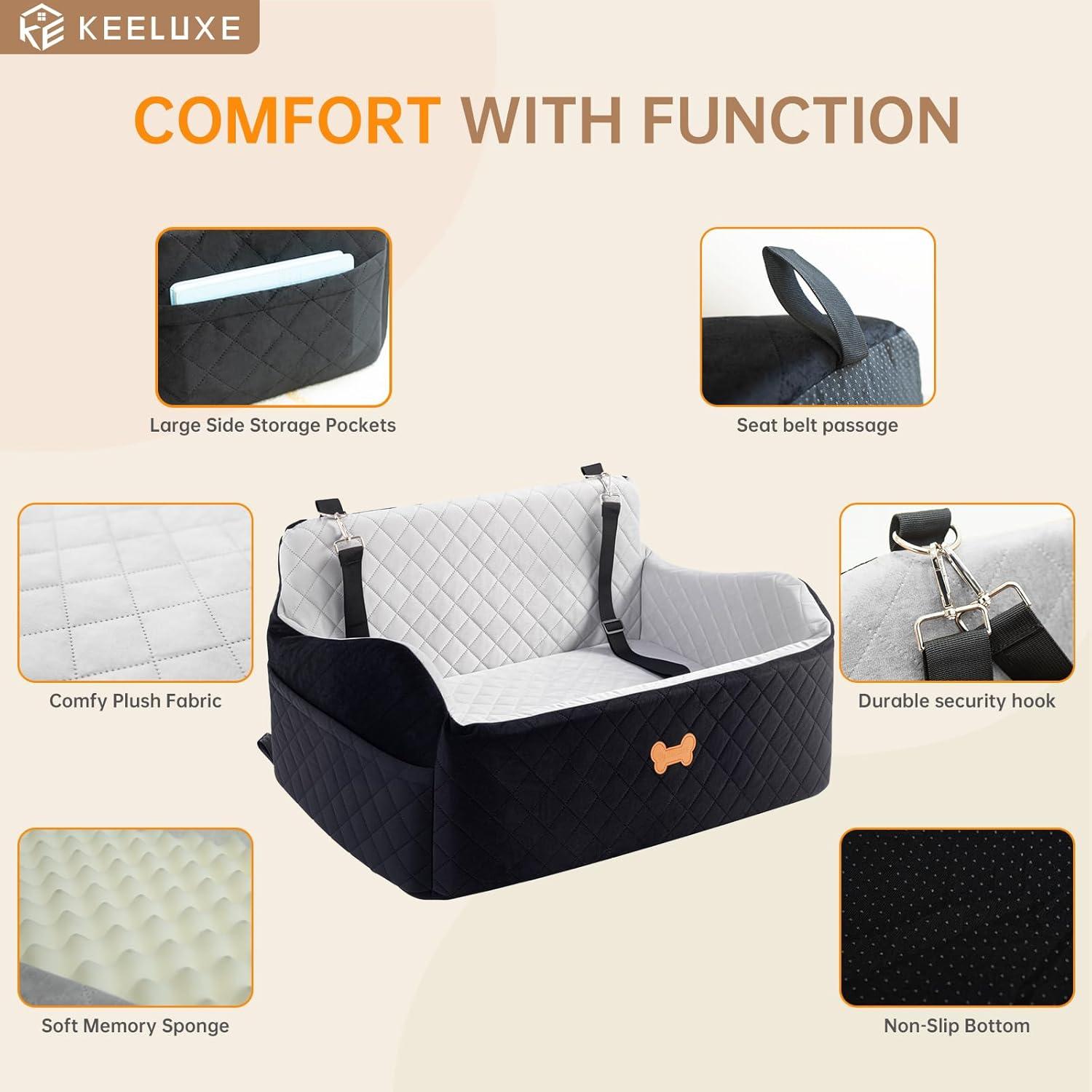 Asiento de Coche para Perro Grande KEELUXE 71x48cm Gris/Negro