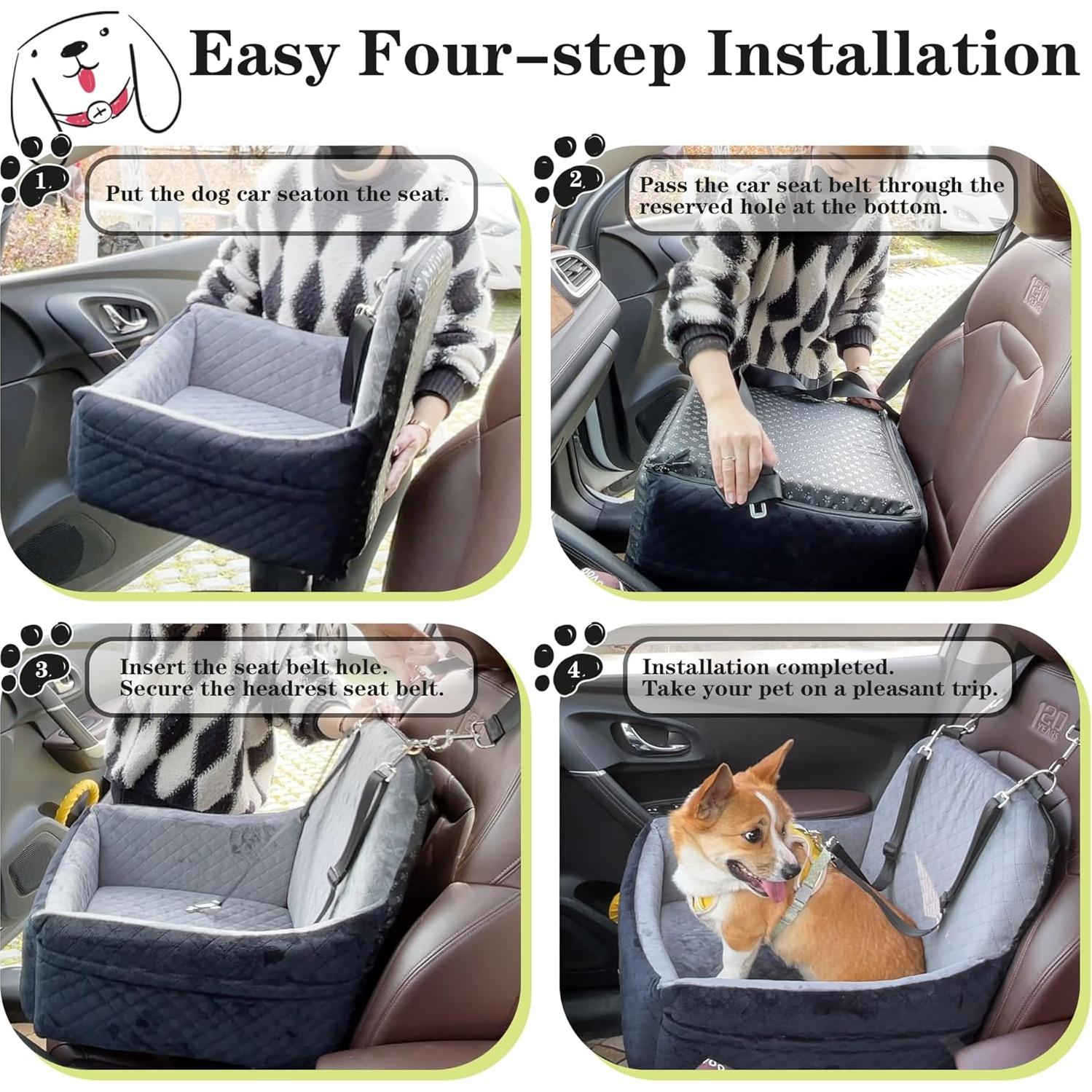 Asiento de perro para coche VERGODPRO 48cm, seguro y cómodo