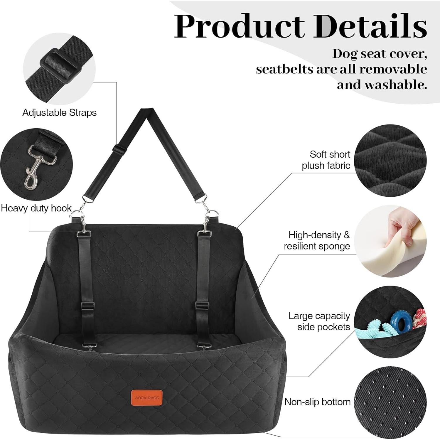 Asiento de Coche para Perros Wooaidagg Grande Negro 25kg