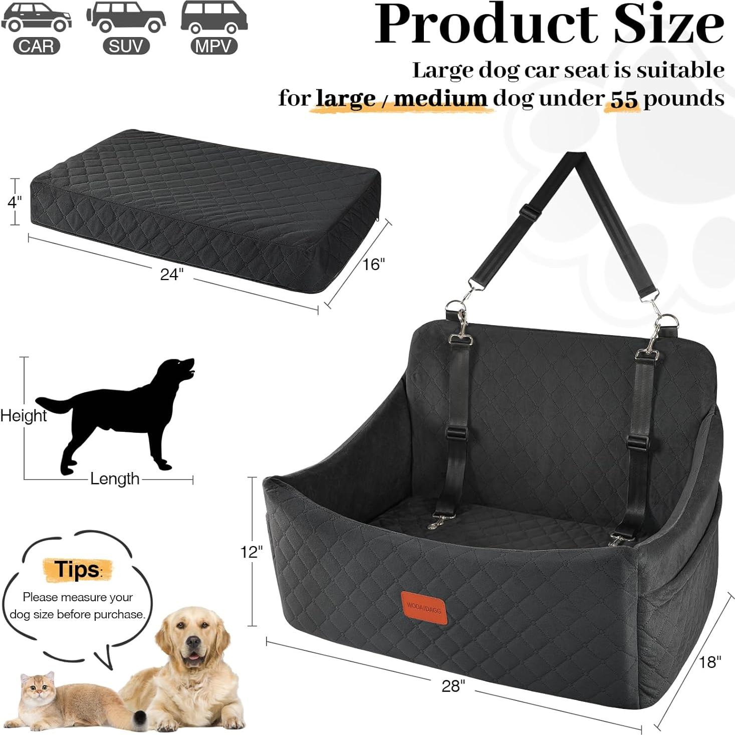 Asiento de Coche para Perros Wooaidagg Grande Negro 25kg