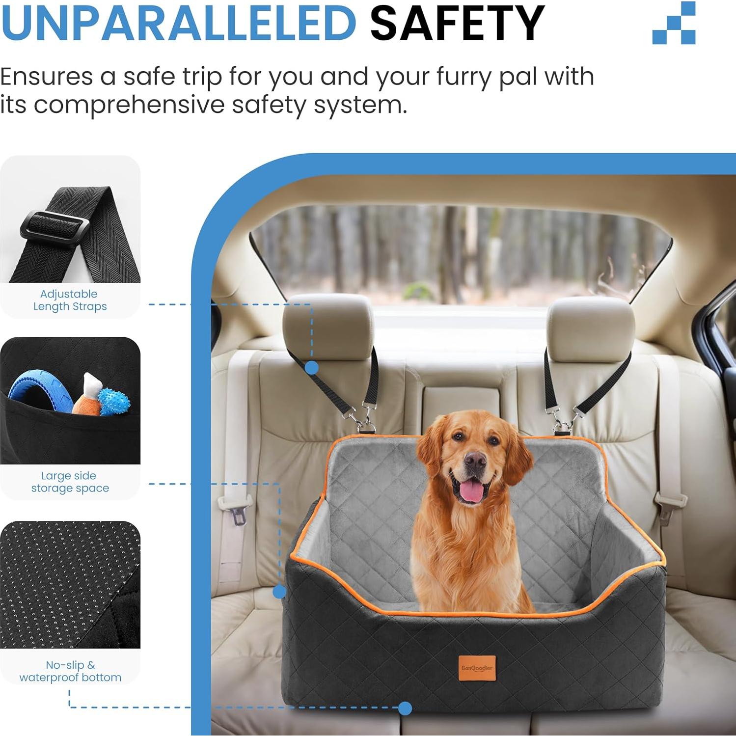 Asiento de Coche para Perros Medianos Sangoodier - Acolchado Impermeable