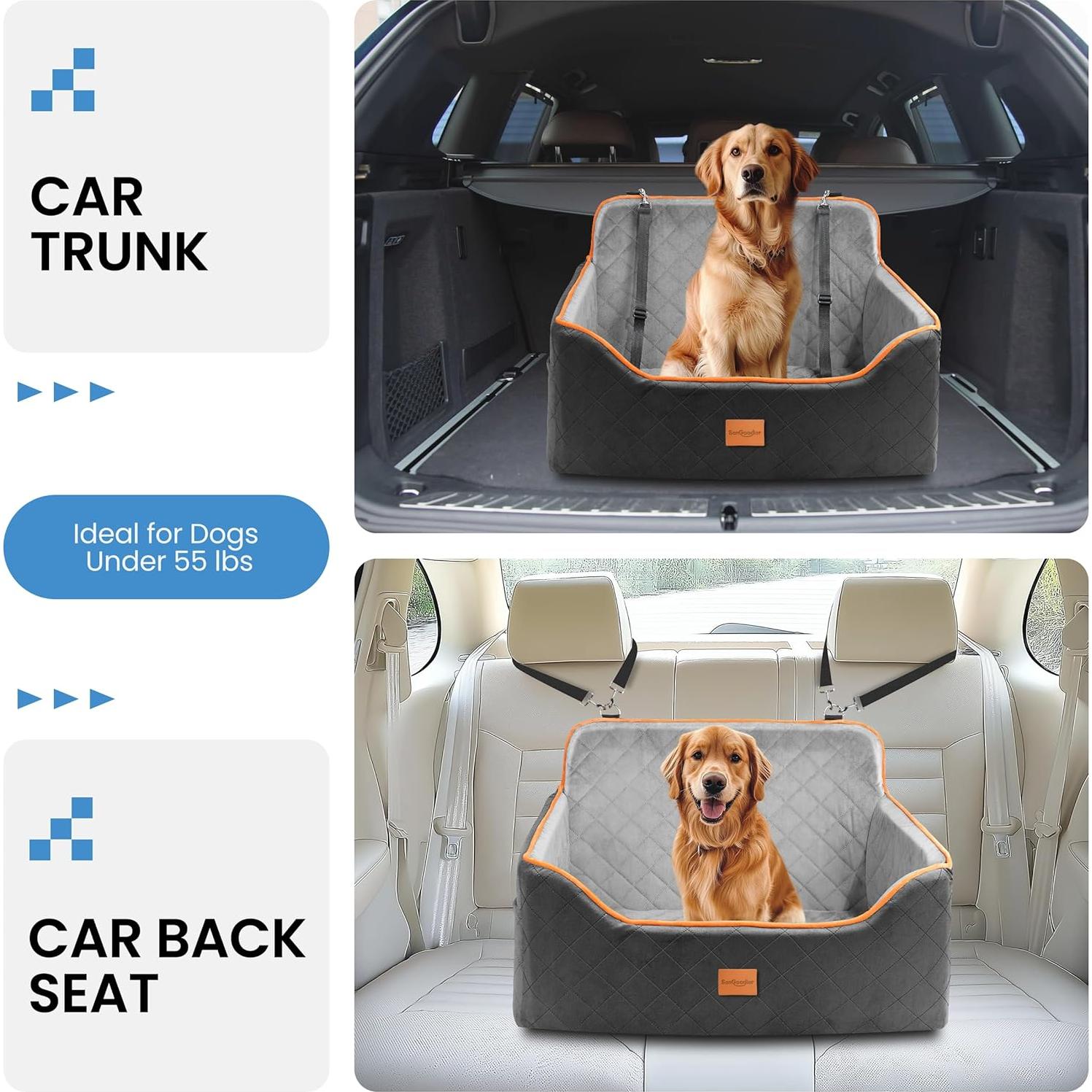 Asiento de Coche para Perros Medianos Sangoodier - Acolchado Impermeable