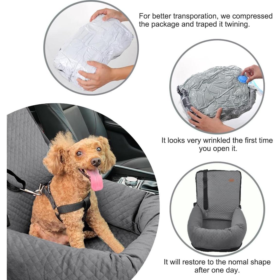Asiento de Coche para Perros WANZQHONG Gris 55x53cm hasta 18kg