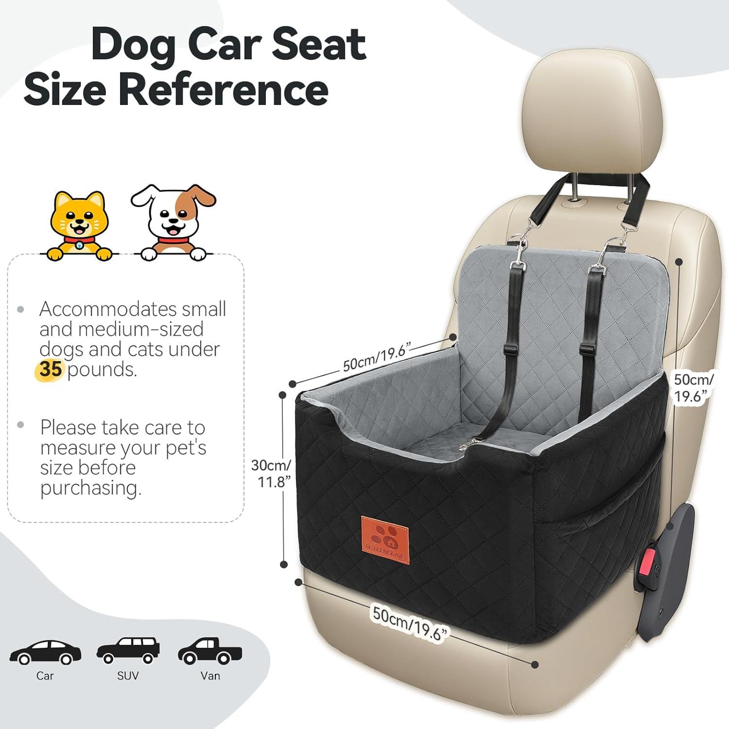 Asiento de Coche Elevado para Perros GL GLENSLAVE 50cm - Negro/Gris