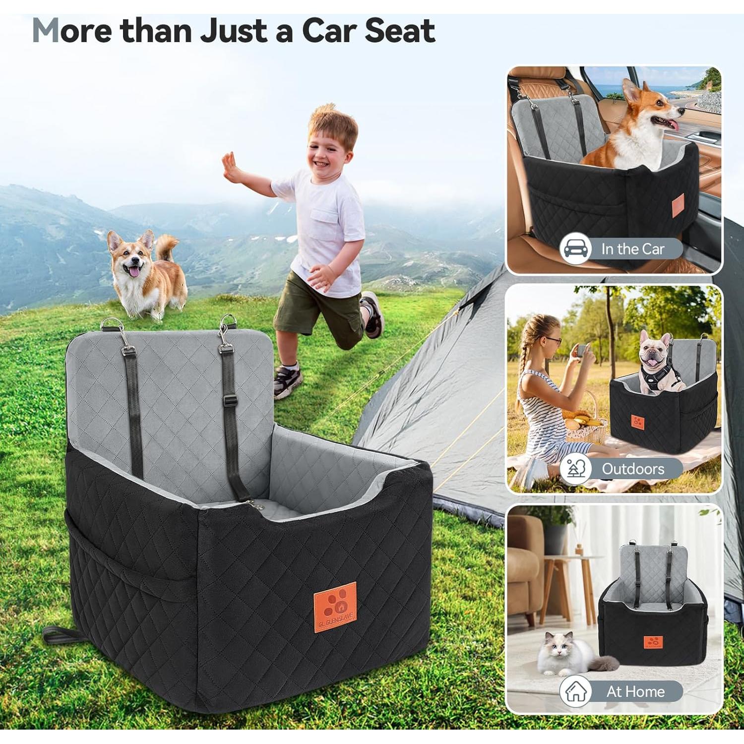 Asiento de Coche Elevado para Perros GL GLENSLAVE 50cm - Negro/Gris