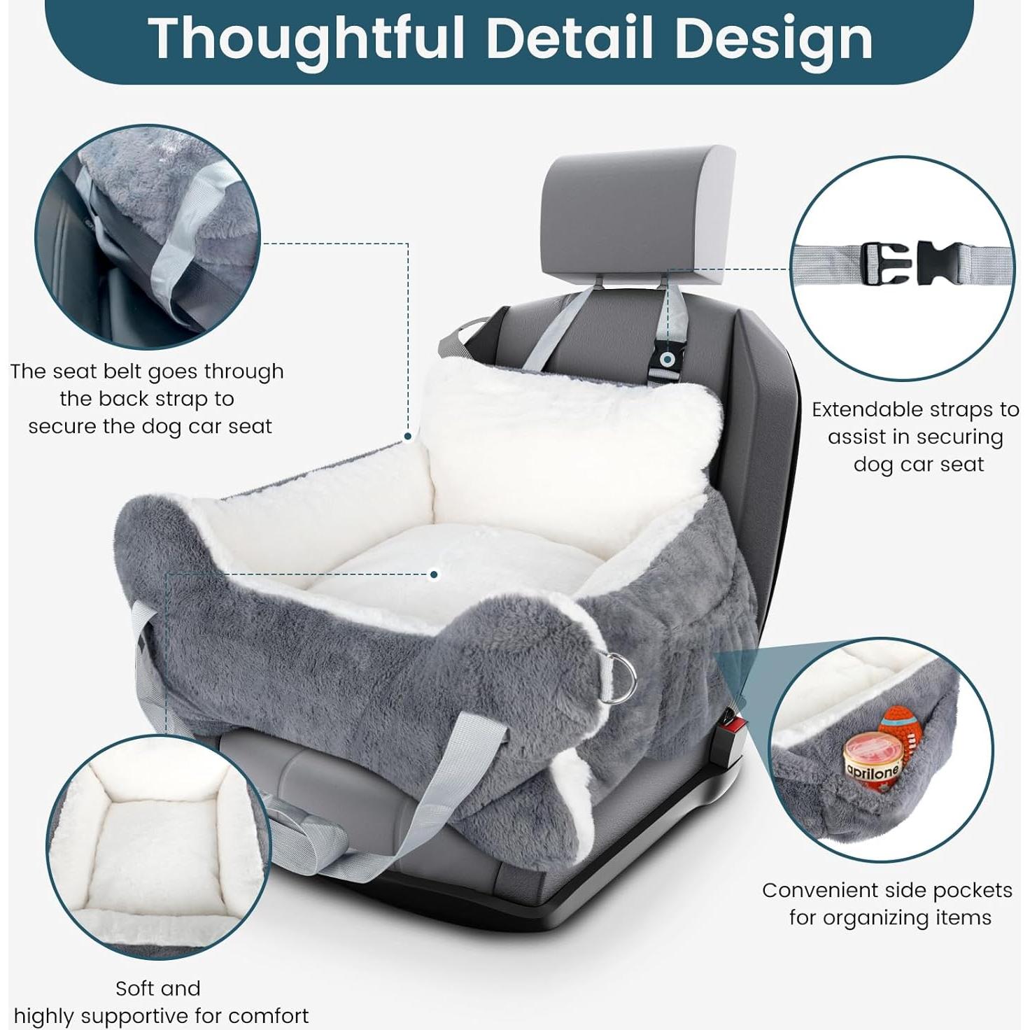 Asiento de Coche para Perros CHENOVE Pequeño 65x62x28cm Gris