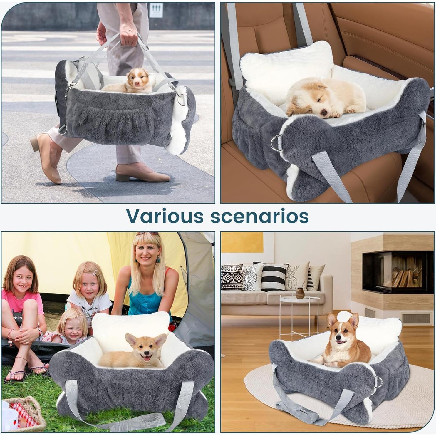 Asiento de Coche para Perros CHENOVE Pequeño 65x62x28cm Gris