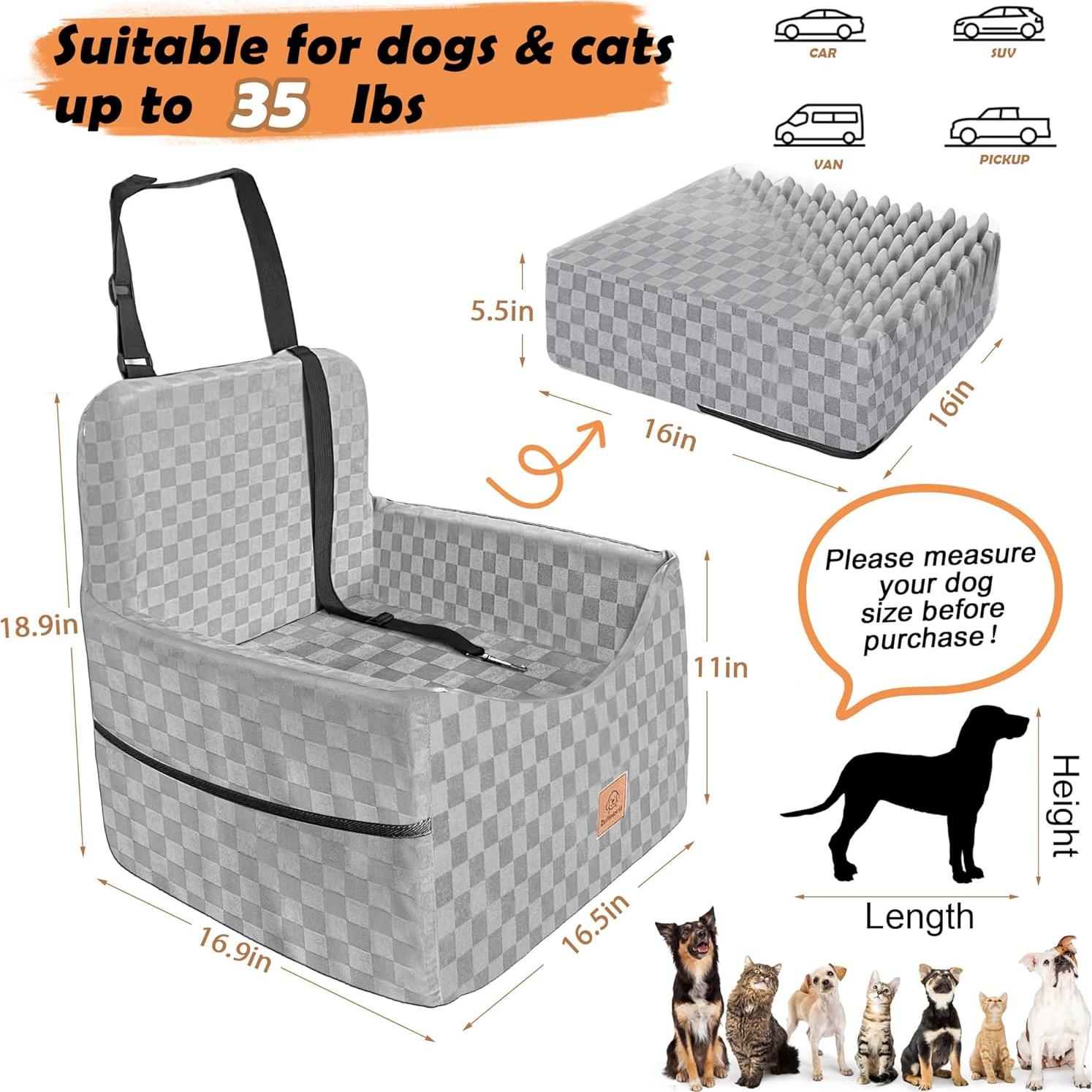 Asiento de Coche Elevador para Perros Zuffeloria Gris hasta 15.88 kg