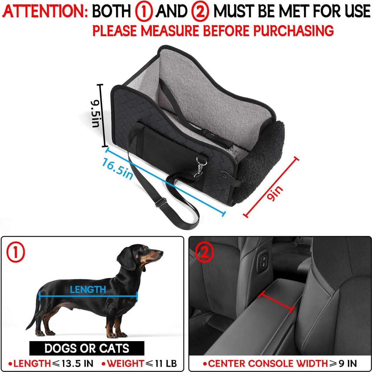 Asiento de perro para consola central TKYZ cuero negro 22.8x24.1cm
