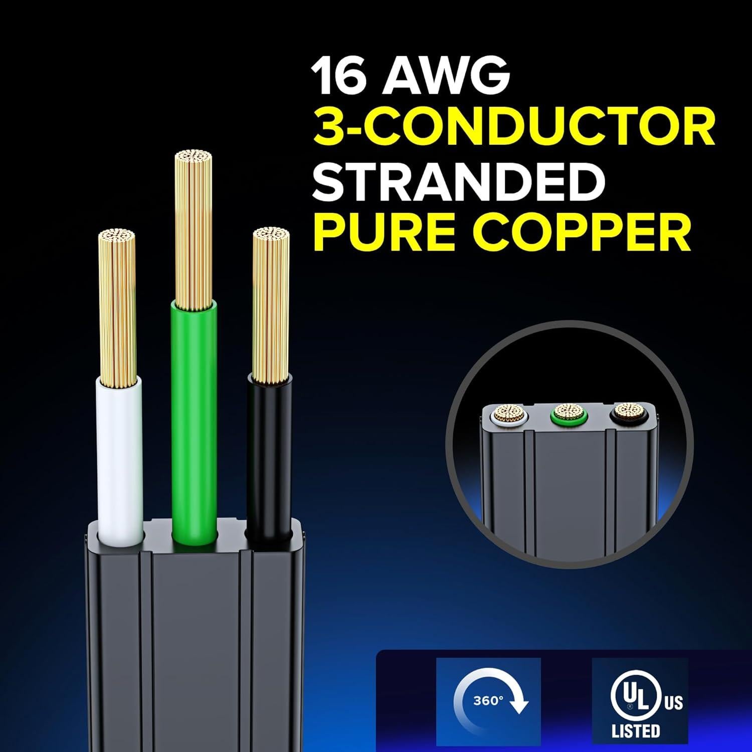 Cable de Extensión Maximm 1 Pie 3 Salidas Negro 360 Grados