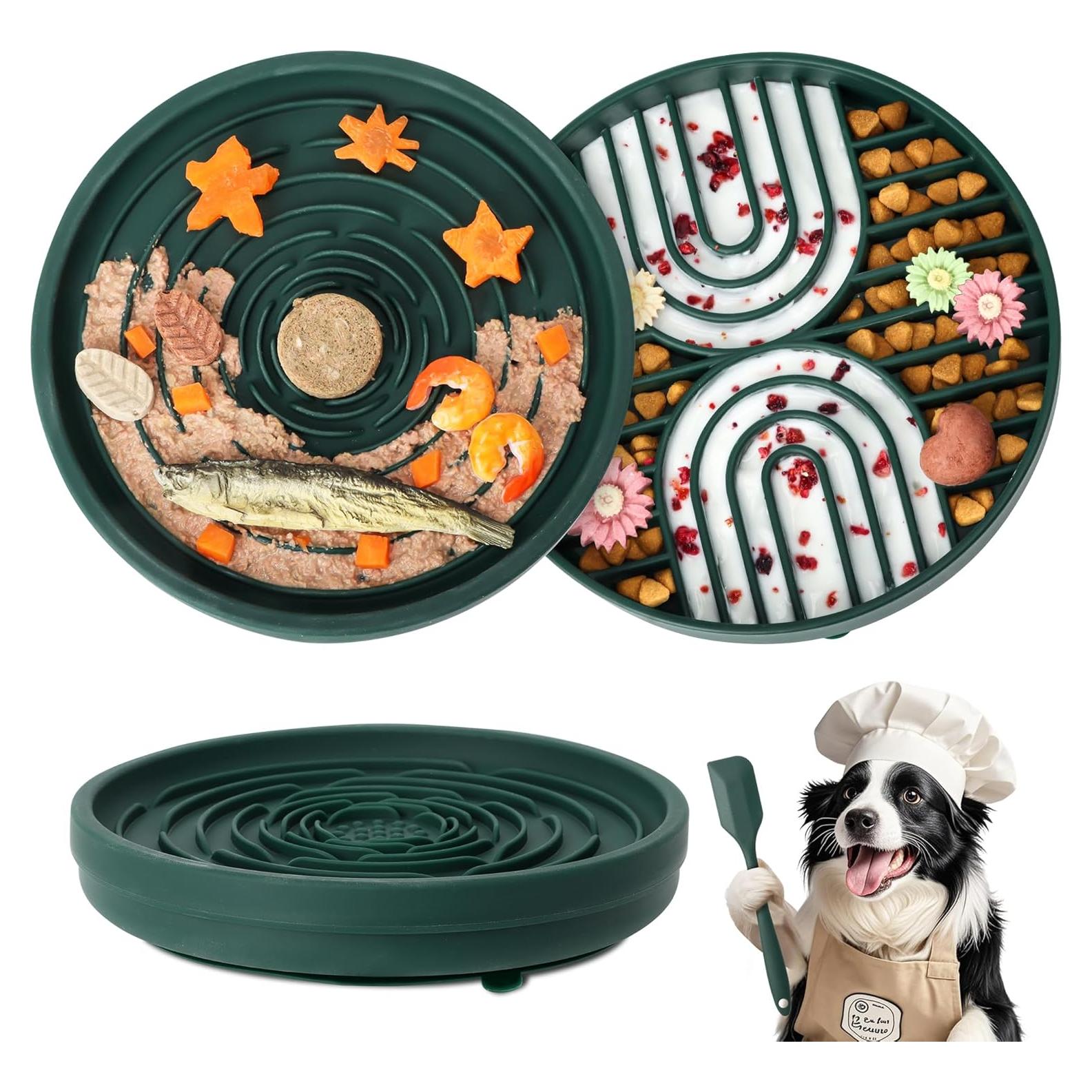 Cuenco de Alimentación Lenta PetZee con Alfombrilla de Lamer Verde