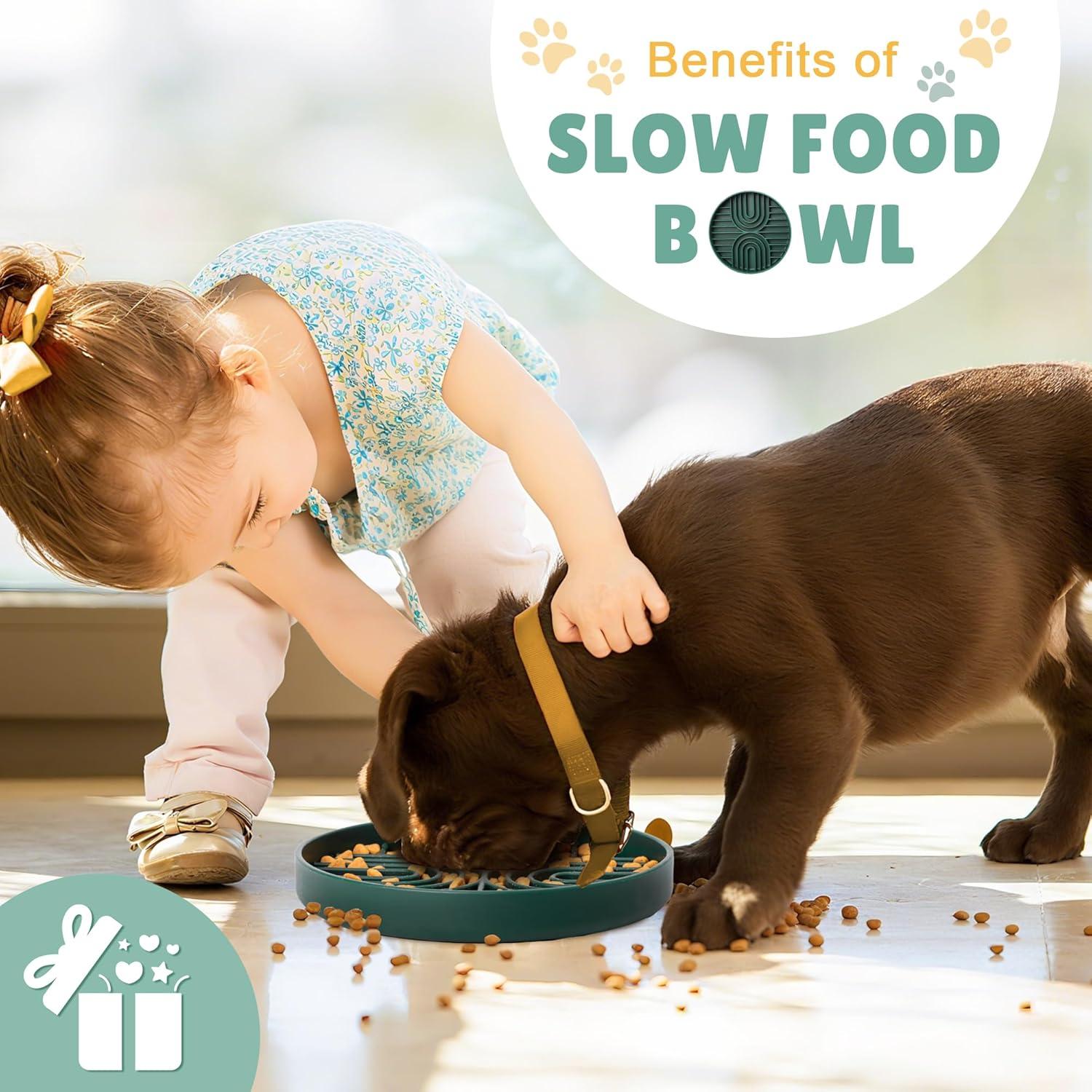 Cuenco de Alimentación Lenta PetZee con Alfombrilla de Lamer Verde