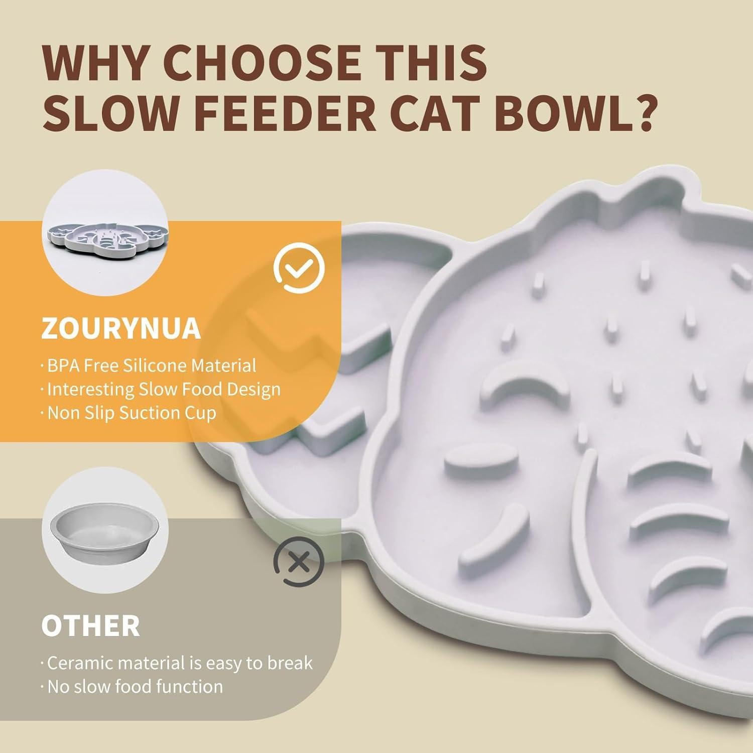 Tazón de Alimentación Lenta Silicona ZOURYNUA 0.8 Taza Gris