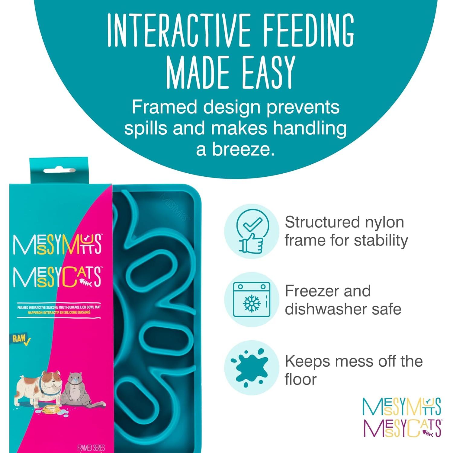 Tapete de Silicona Messy Mutts para Perros y Gatos 24.1 cm Azul