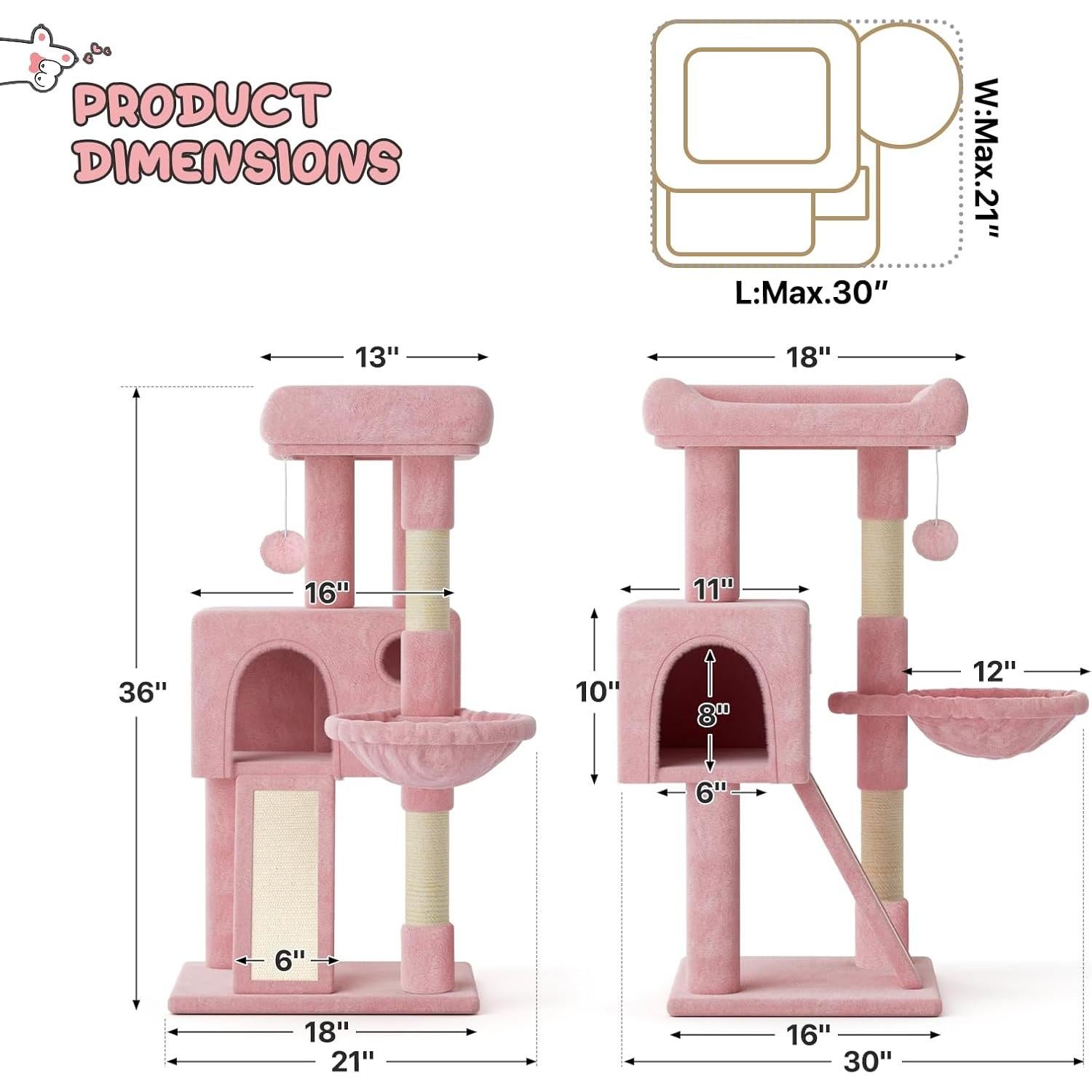 Torre para Gatos MoNiBloom 91 cm con Rascador y Hamaca Rosa
