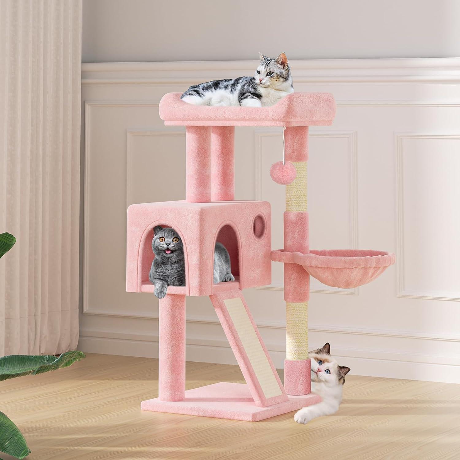Torre para Gatos MoNiBloom 91 cm con Rascador y Hamaca Rosa