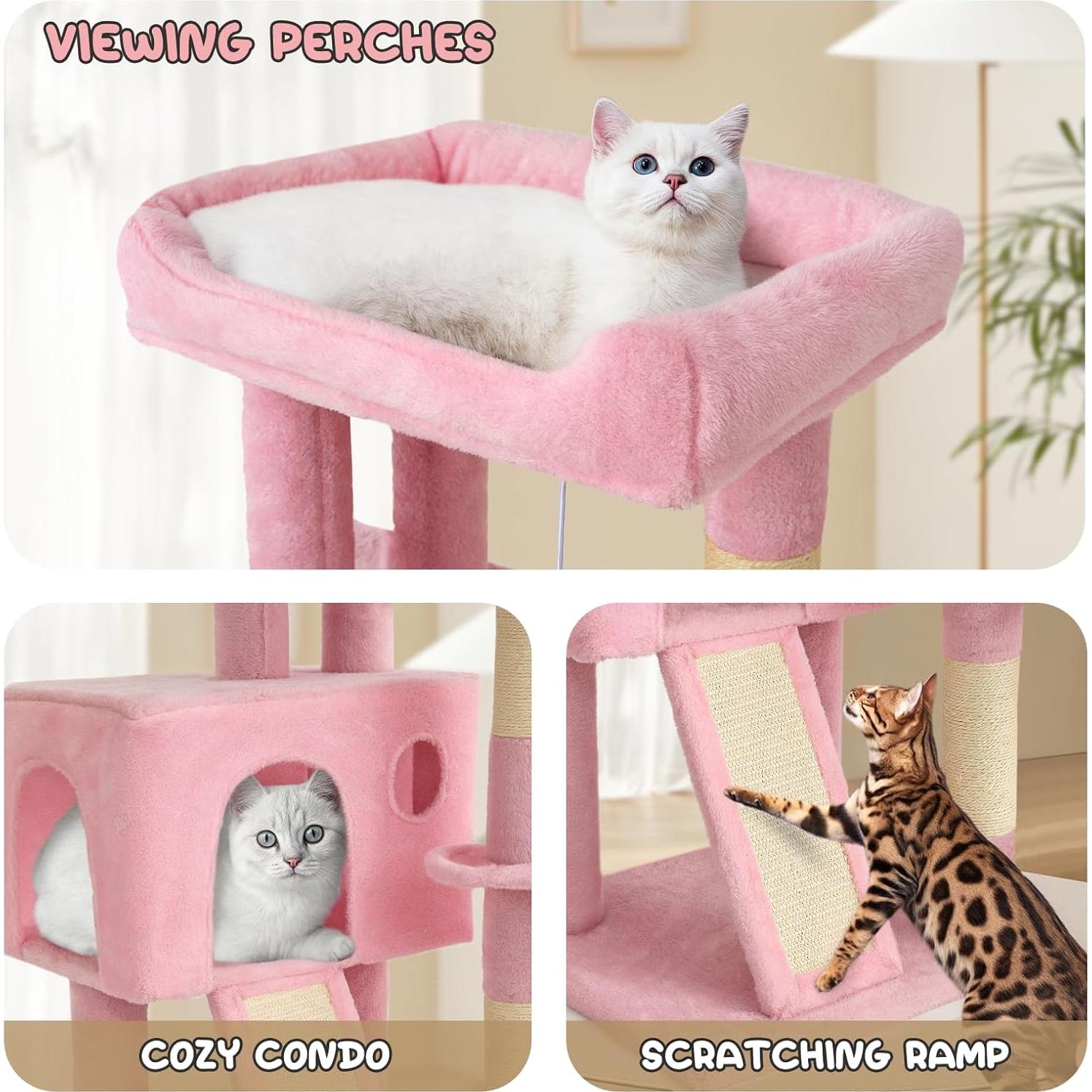 Torre para Gatos MoNiBloom 91 cm con Rascador y Hamaca Rosa