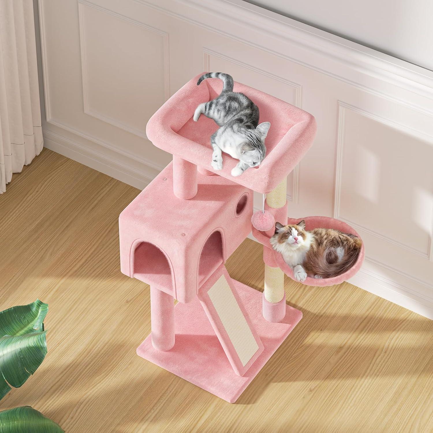 Torre para Gatos MoNiBloom 91 cm con Rascador y Hamaca Rosa