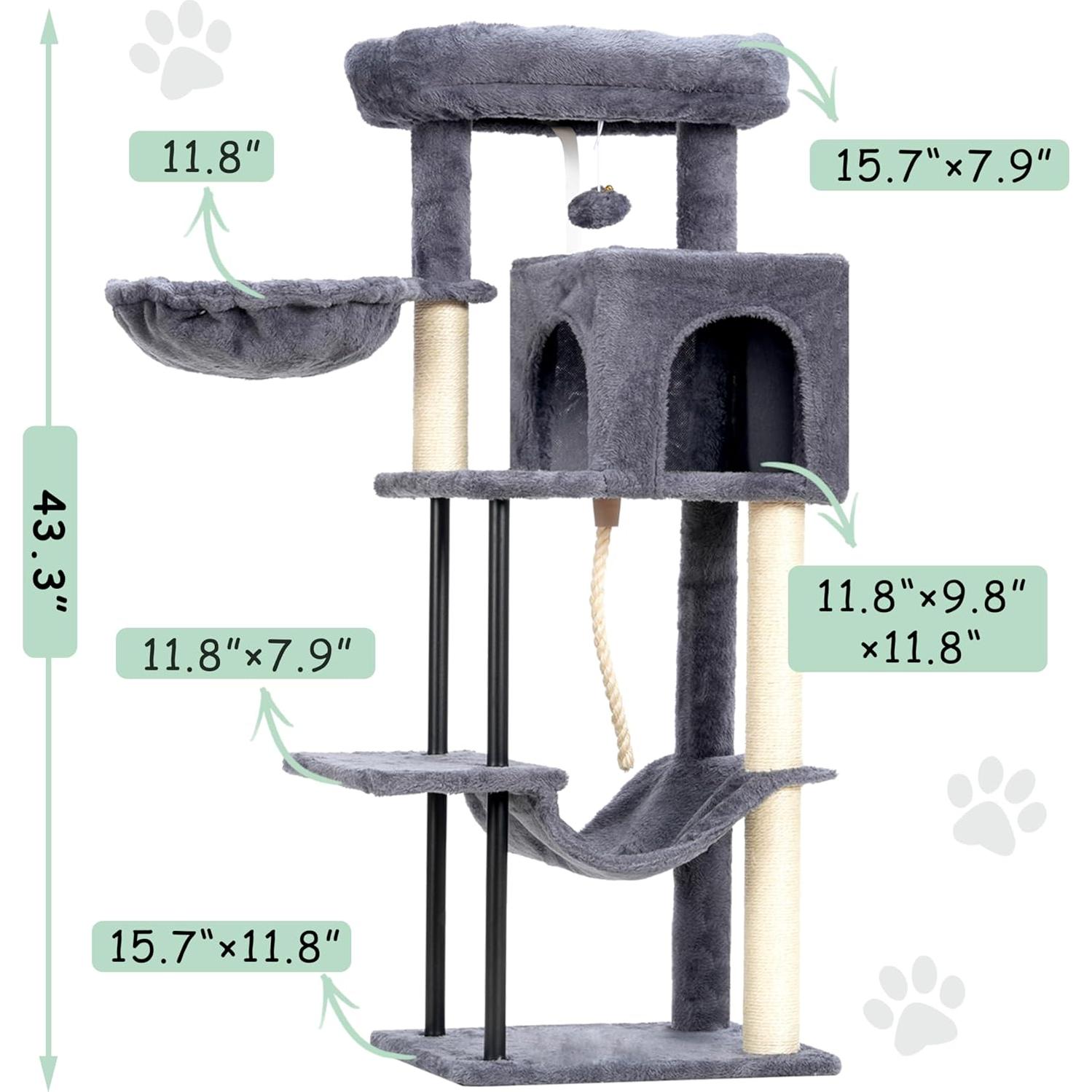 Árbol para Gatos Gitelsnour 109.9 cm con Hamaca y Rascador