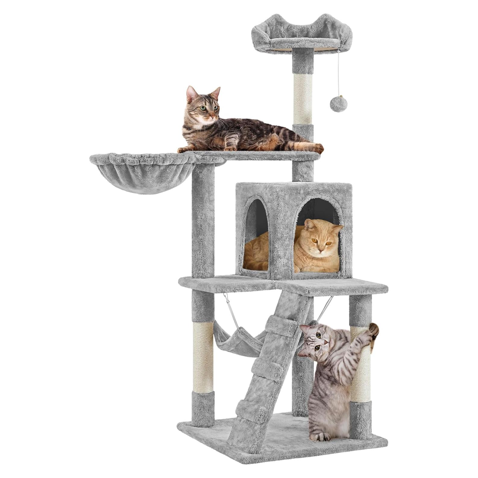 Árbol para Gatos Yaheetech 137cm Rascador con Hamaca Gris