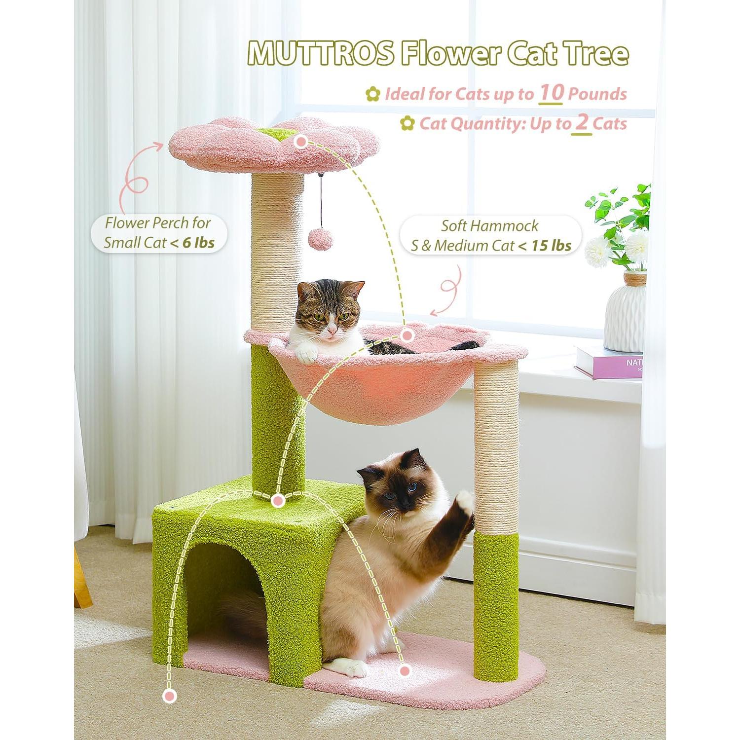 Árbol para Gatos Rosa MUTTROS 88.9 cm con Hamaca y Rascador