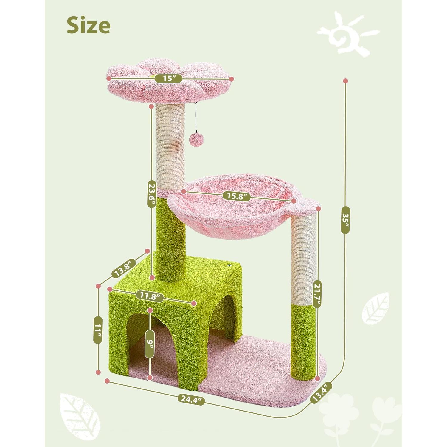 Árbol para Gatos Rosa MUTTROS 88.9 cm con Hamaca y Rascador