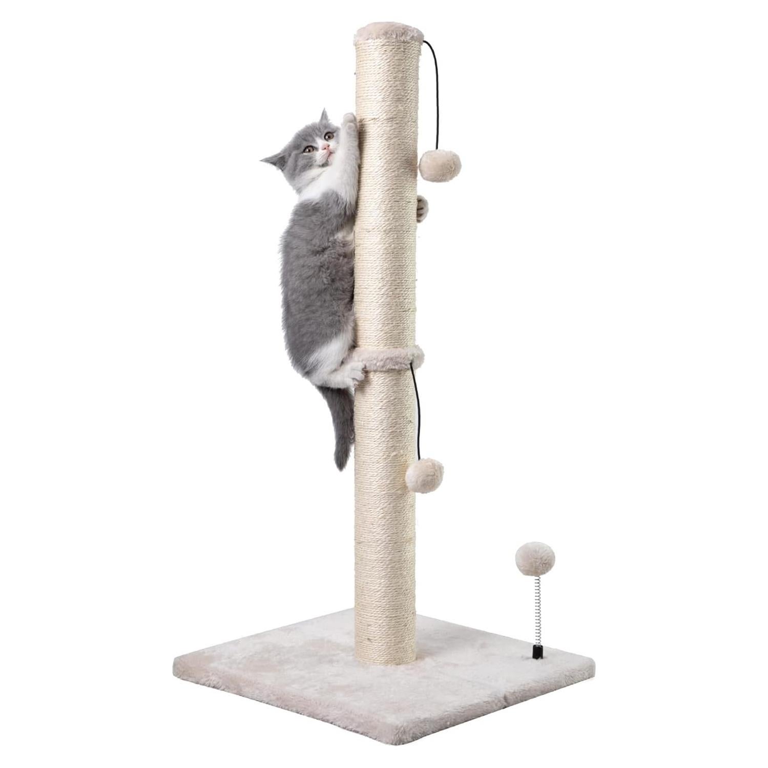 Poste Rascador para Gatos MECOOL 86 cm Beige con Bola Colgante