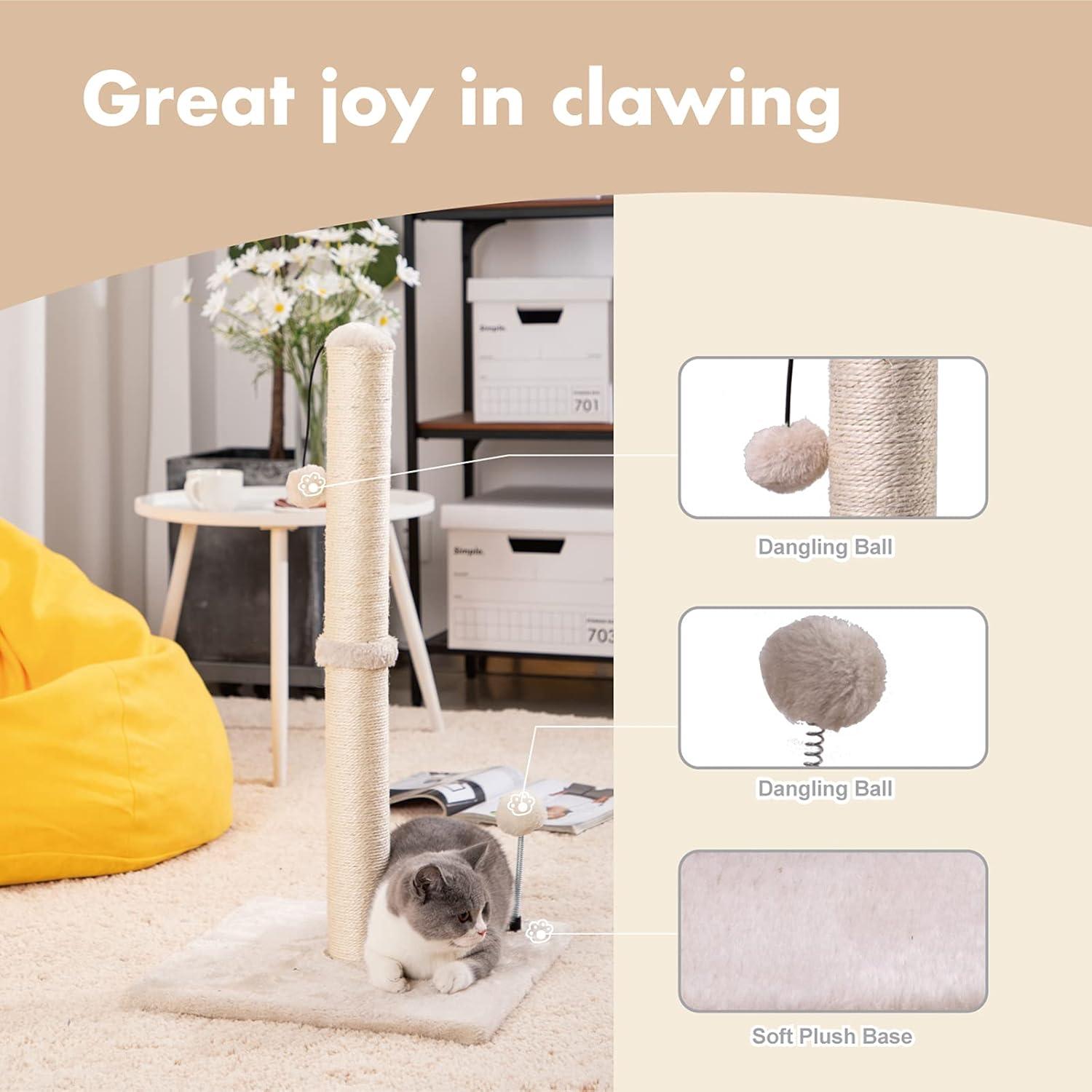 Poste Rascador para Gatos MECOOL 86 cm Beige con Bola Colgante