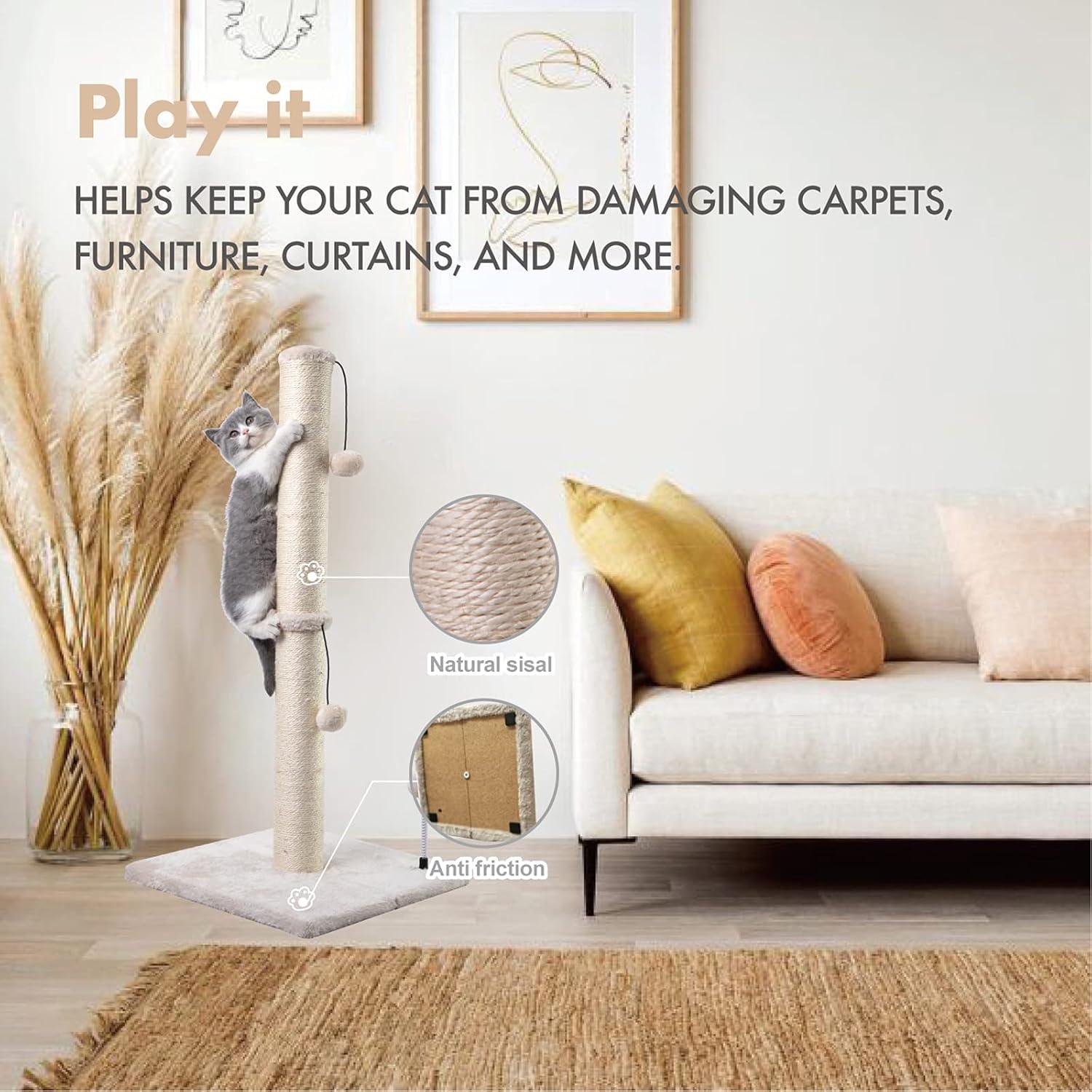 Poste Rascador para Gatos MECOOL 86 cm Beige con Bola Colgante