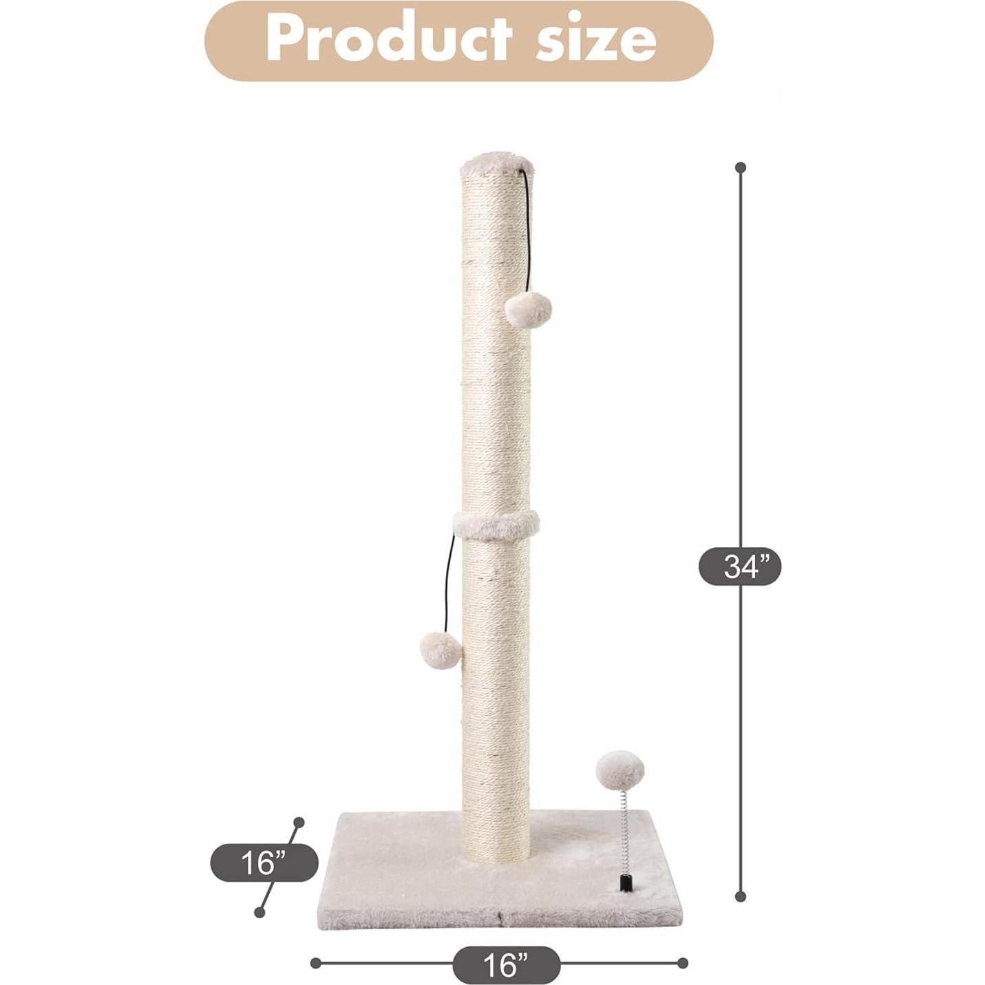 Poste Rascador para Gatos MECOOL 86 cm Beige con Bola Colgante
