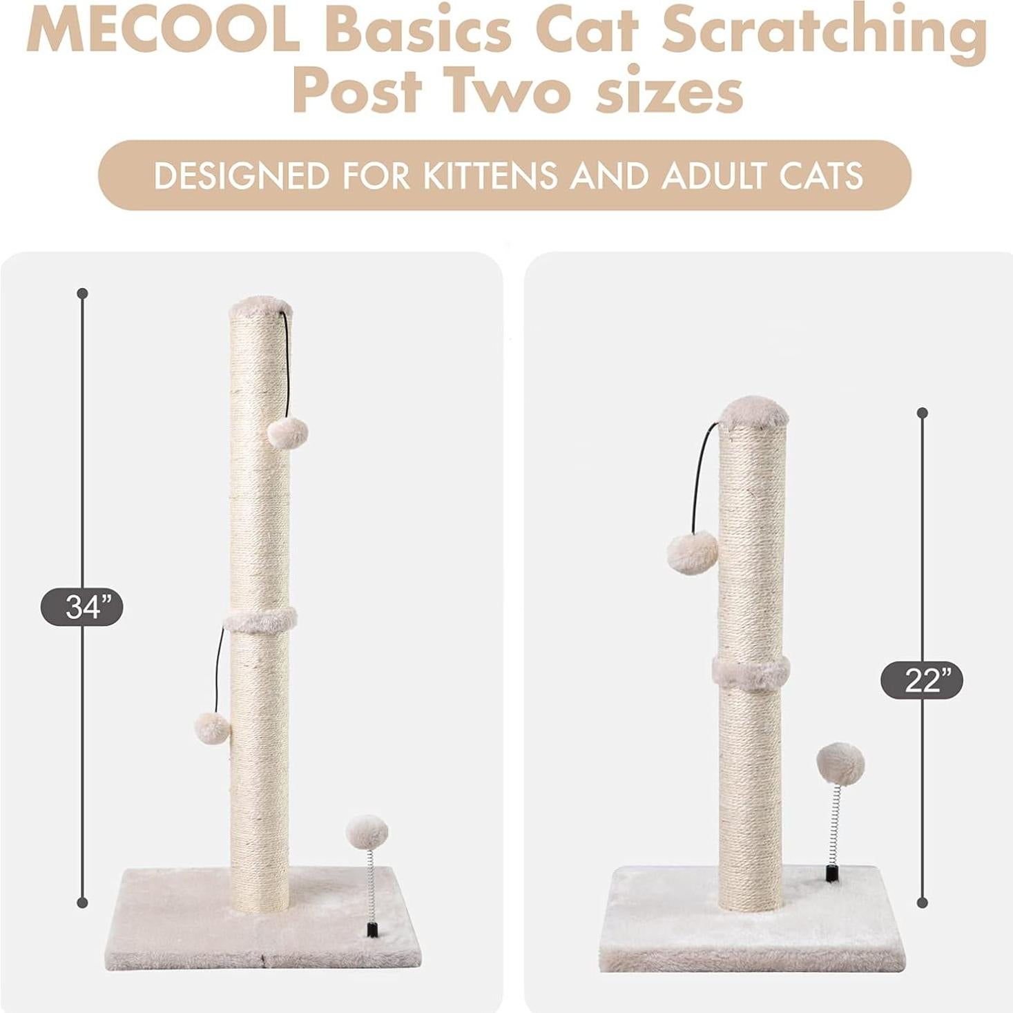 Poste Rascador para Gatos MECOOL 86 cm Beige con Bola Colgante