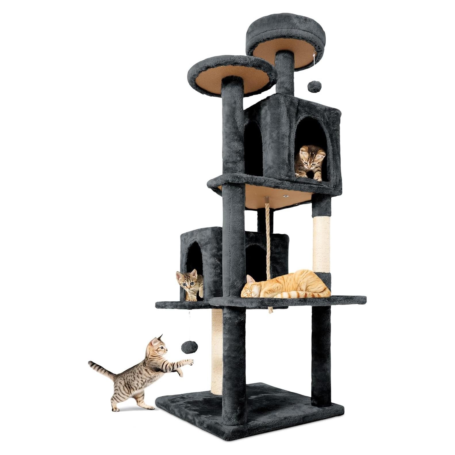 Árbol para Gatos TSCOMON 148.6cm Gris Negro con Rascador
