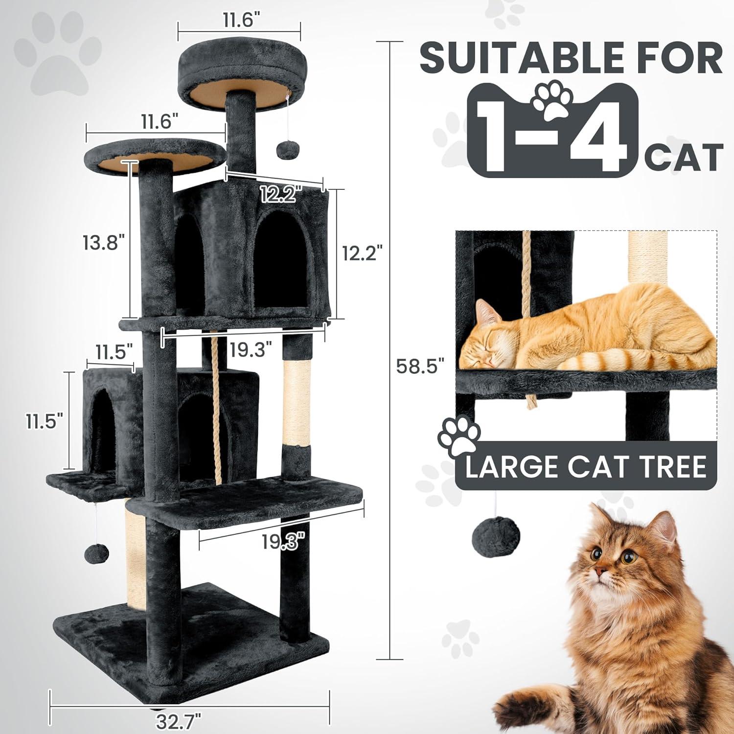 Árbol para Gatos TSCOMON 148.6cm Gris Negro con Rascador