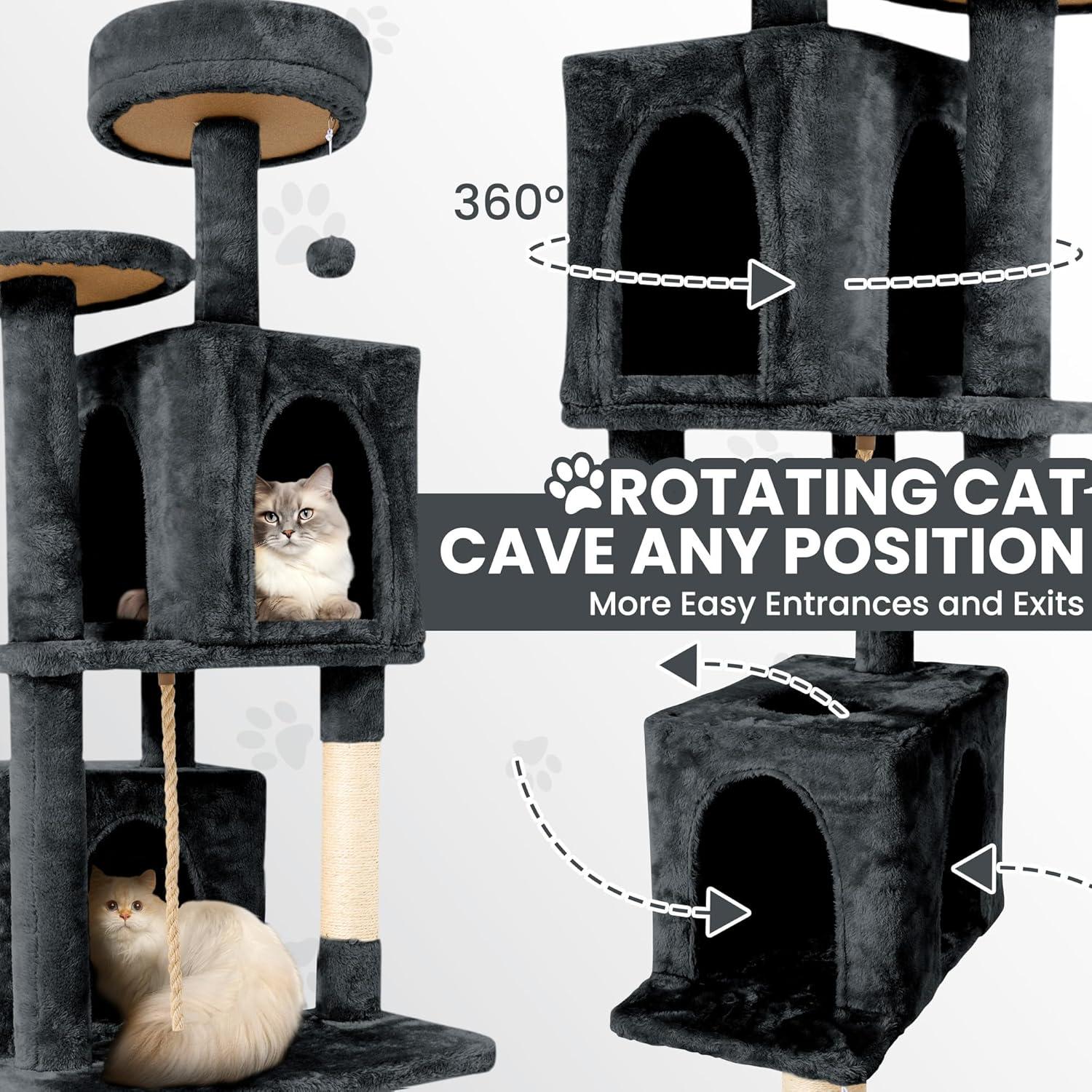Árbol para Gatos TSCOMON 148.6cm Gris Negro con Rascador