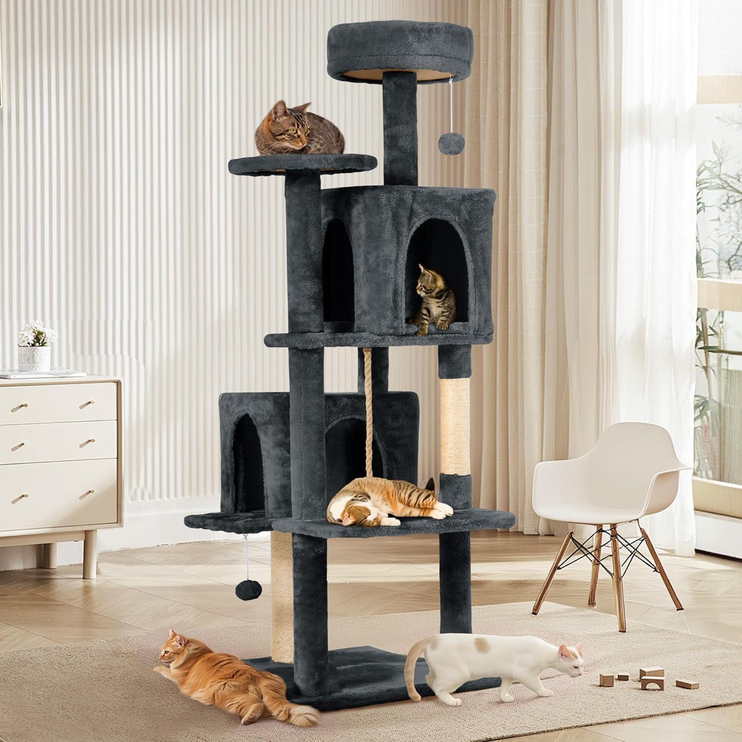 Árbol para Gatos TSCOMON 148.6cm Gris Negro con Rascador