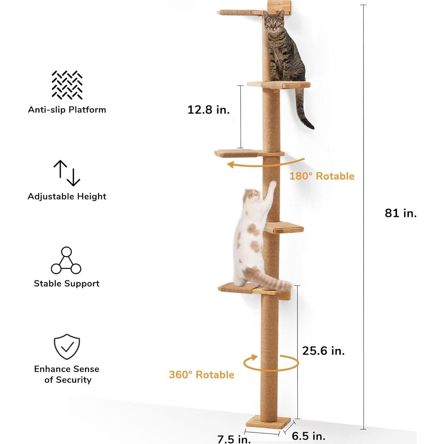 Árbol para Gatos FUKUMARU Alto 205.74 cm 5 Niveles Rascador