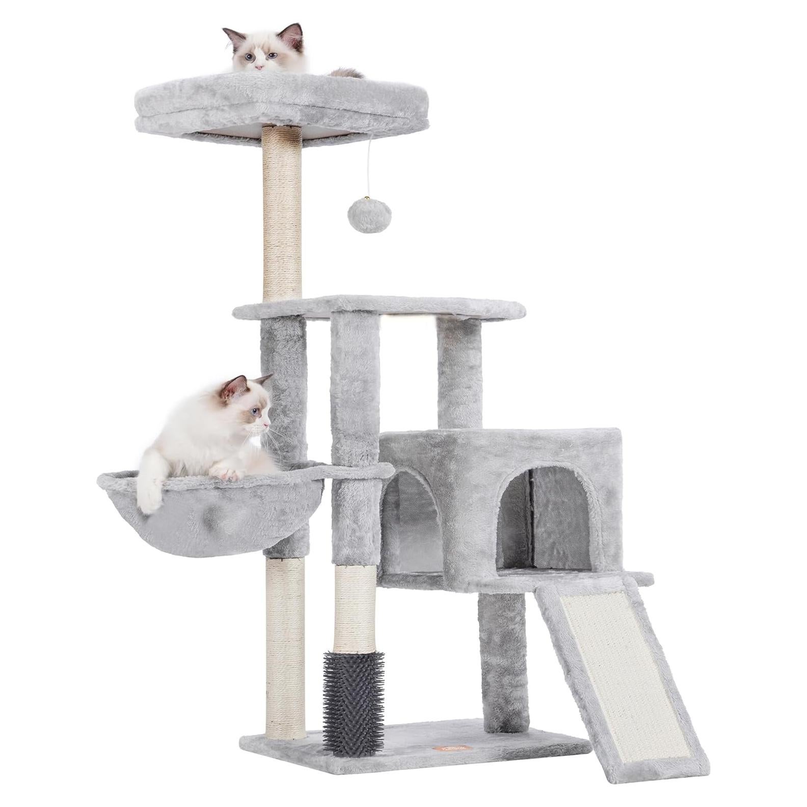 Árbol para Gatos Heybly 130 cm con Cepillo y Canasta Gris Claro