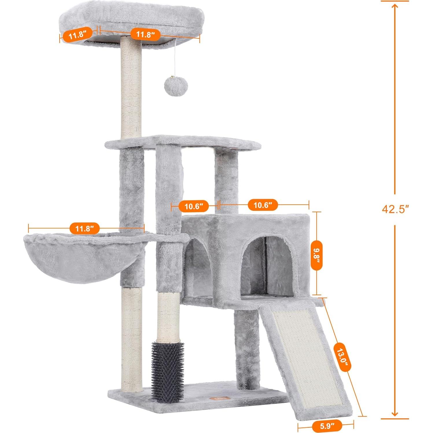 Árbol para Gatos Heybly 130 cm con Cepillo y Canasta Gris Claro