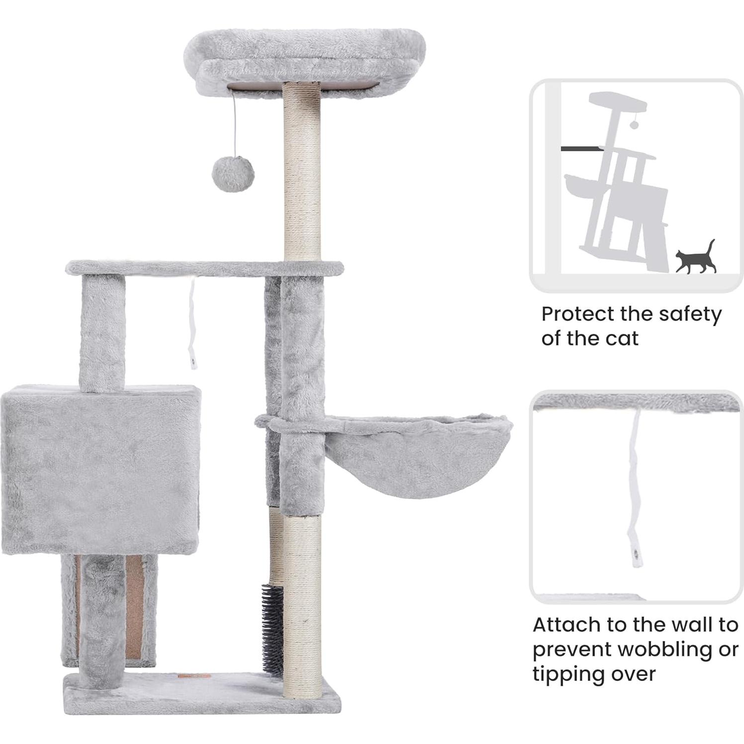 Árbol para Gatos Heybly 130 cm con Cepillo y Canasta Gris Claro