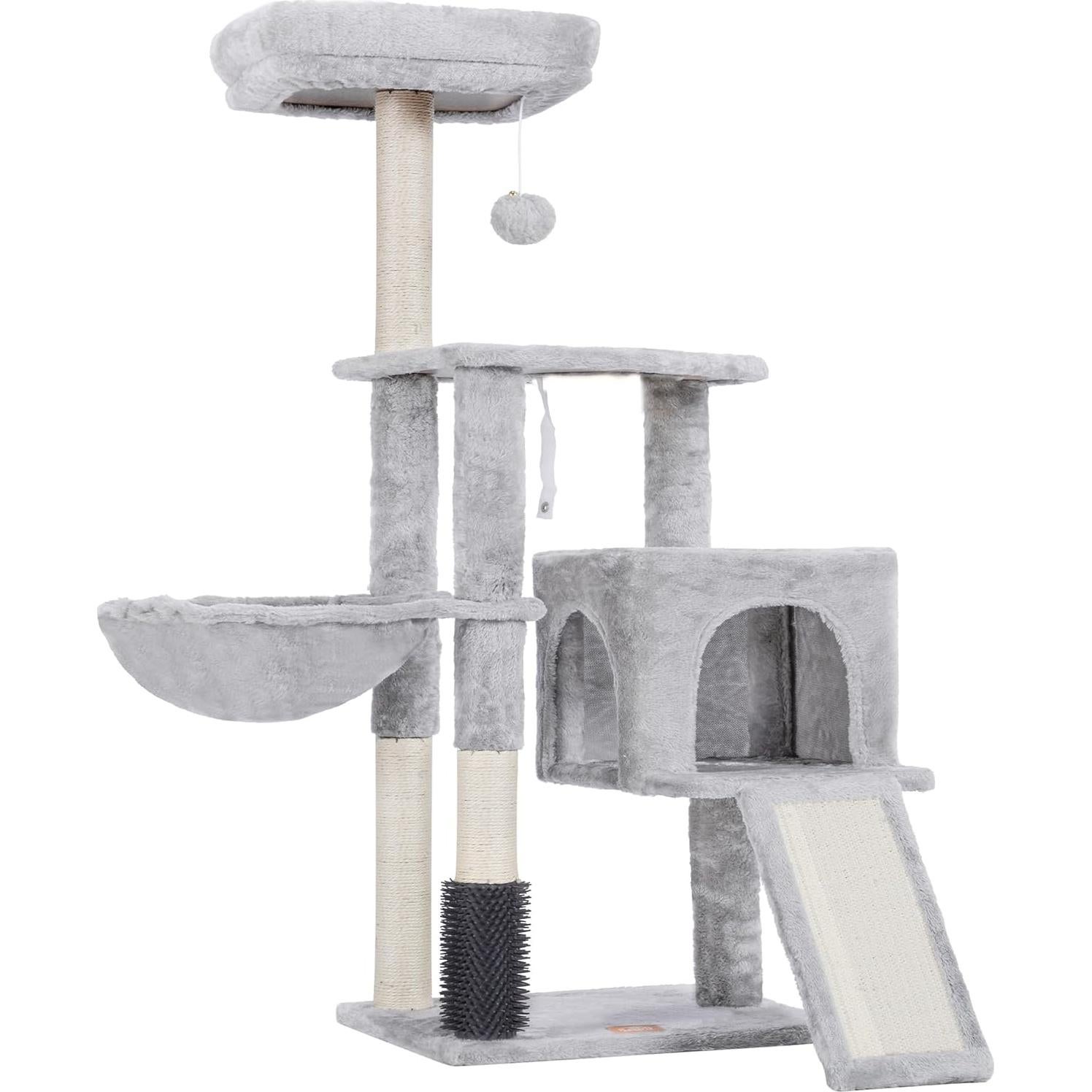 Árbol para Gatos Heybly 130 cm con Cepillo y Canasta Gris Claro