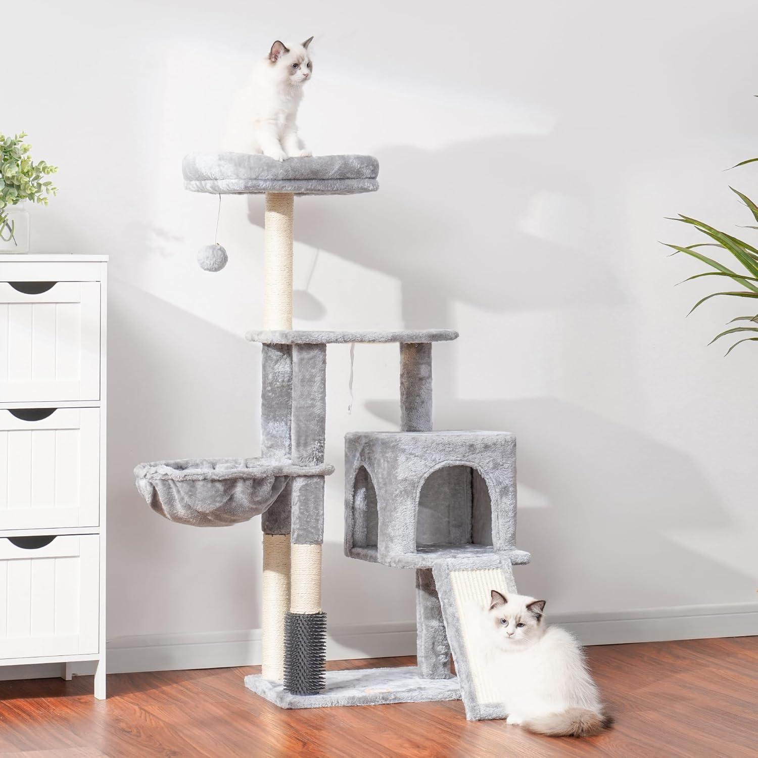 Árbol para Gatos Heybly 130 cm con Cepillo y Canasta Gris Claro